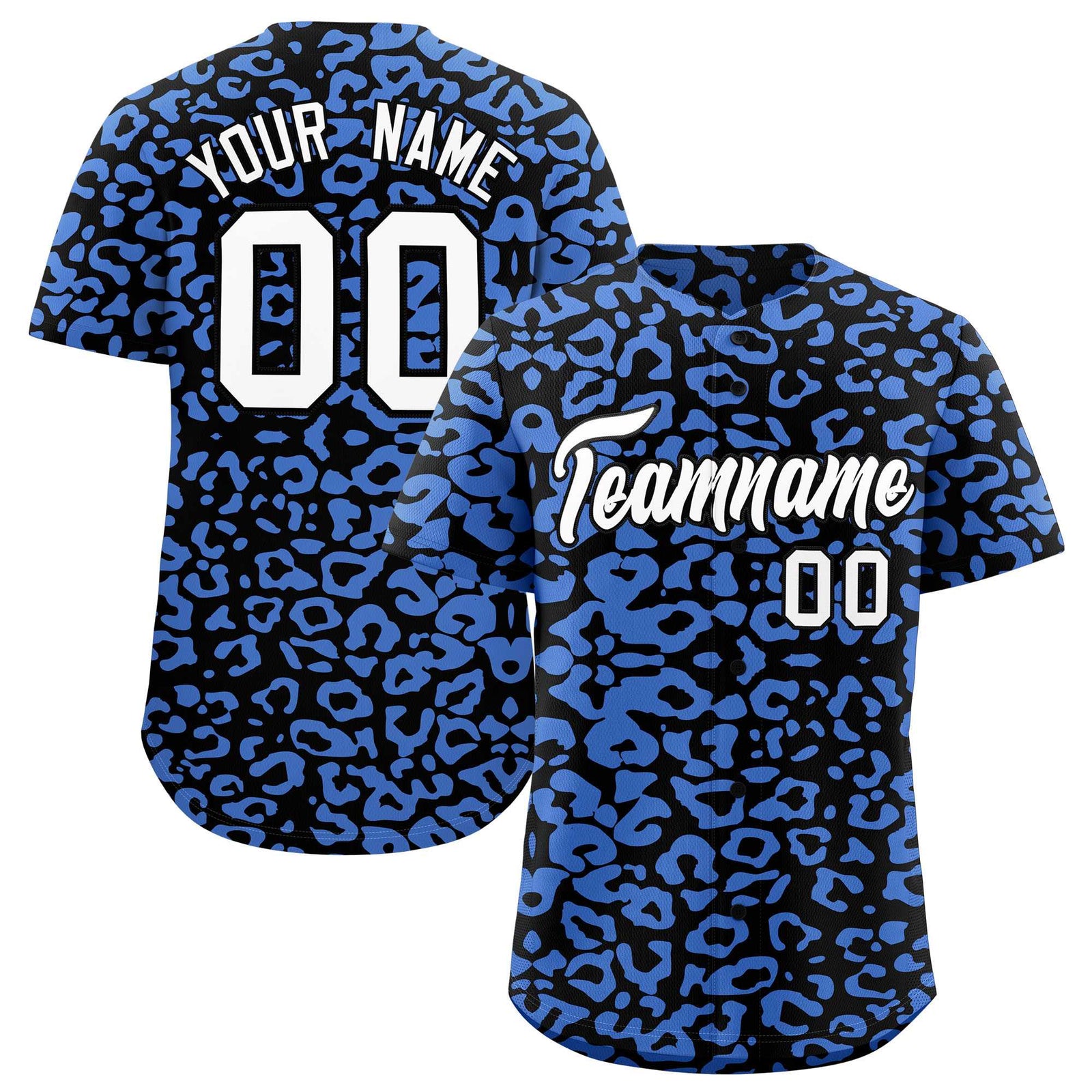 Custom Black Light Blue Leopard Print Pattern Authentic Baseball Jersey