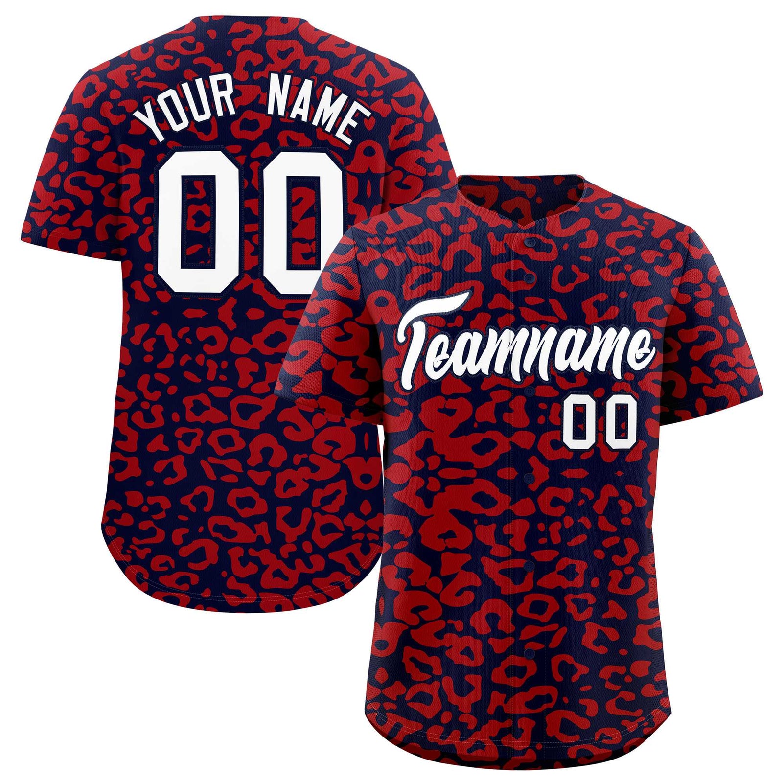 Custom Navy Red Leopard Print Pattern Authentic Baseball Jersey