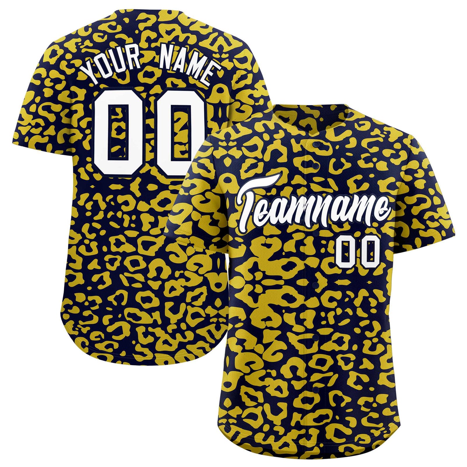 Custom Navy Gold Leopard Print Pattern Authentic Baseball Jersey