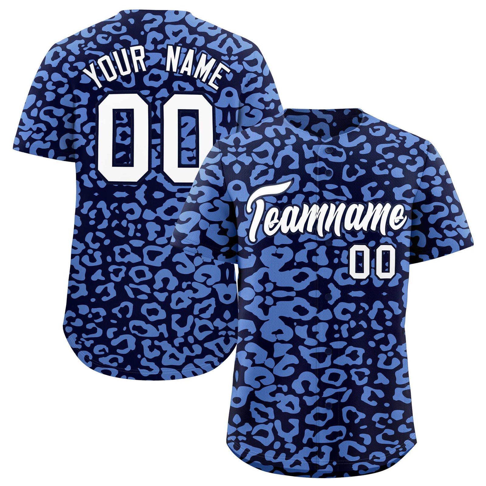 Custom Navy Light Blue Leopard Print Pattern Authentic Baseball Jersey