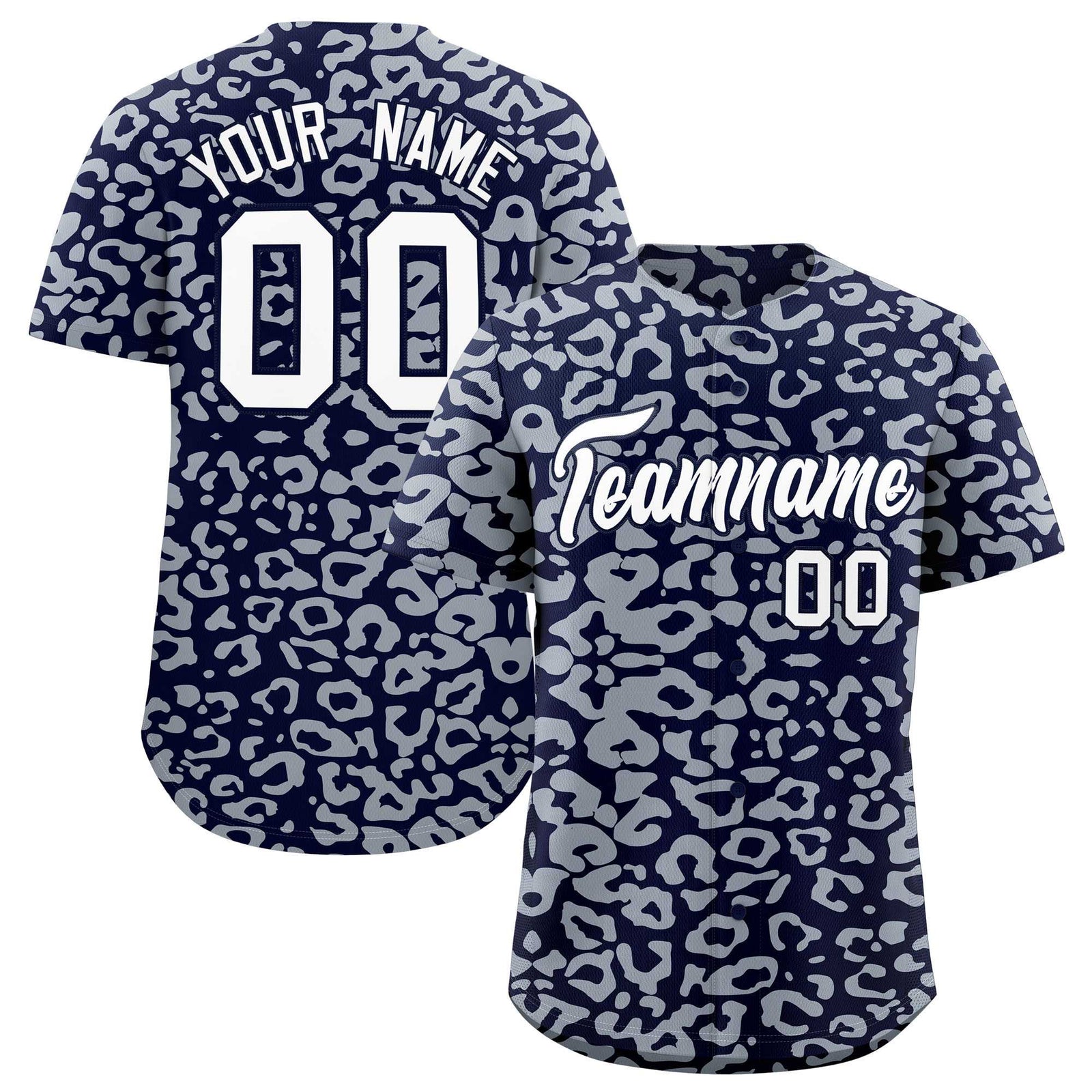 Custom Navy Silver Leopard Print Pattern Authentic Baseball Jersey