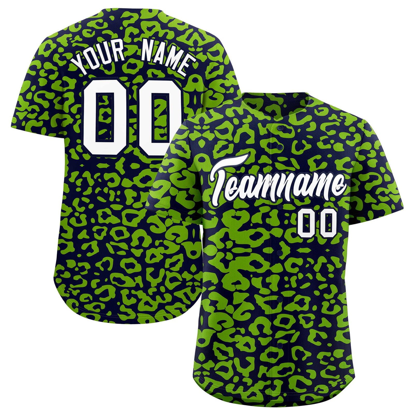 Custom Navy Neon Green Leopard Print Pattern Authentic Baseball Jersey