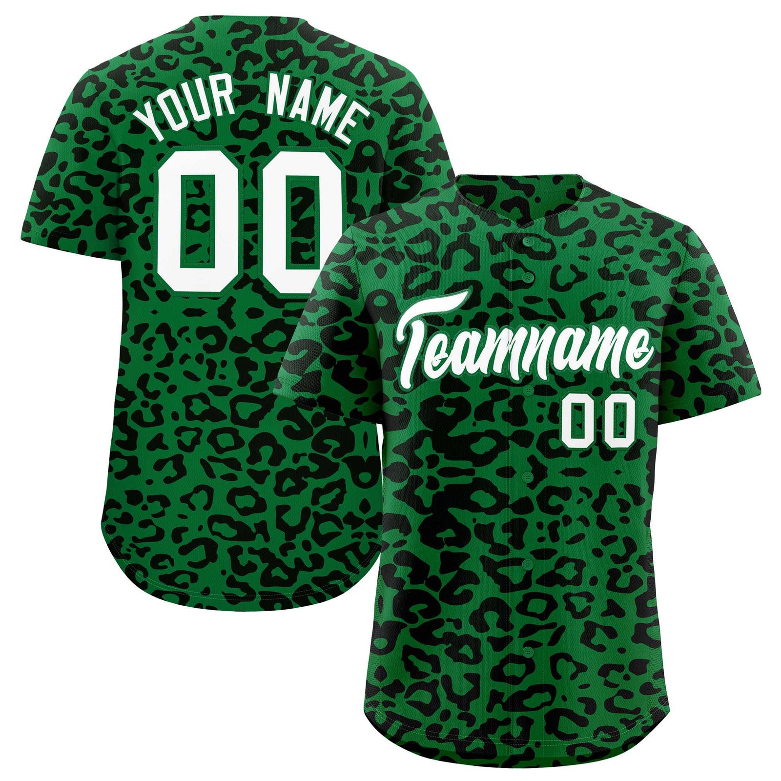 Custom Kelly Green Black Leopard Print Pattern Authentic Baseball Jersey