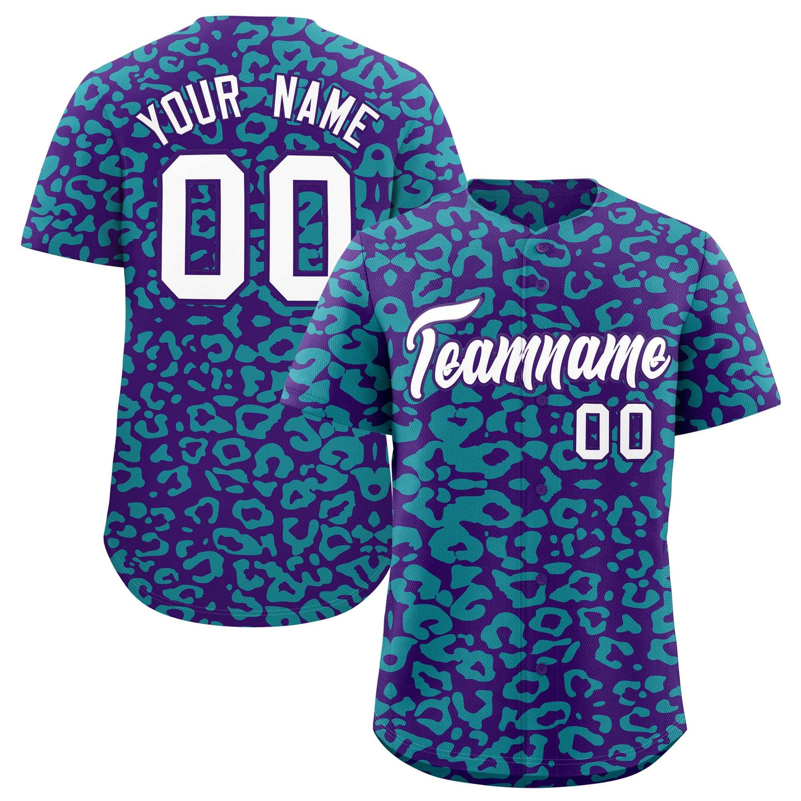 Custom Purple Aqua Leopard Print Pattern Authentic Baseball Jersey