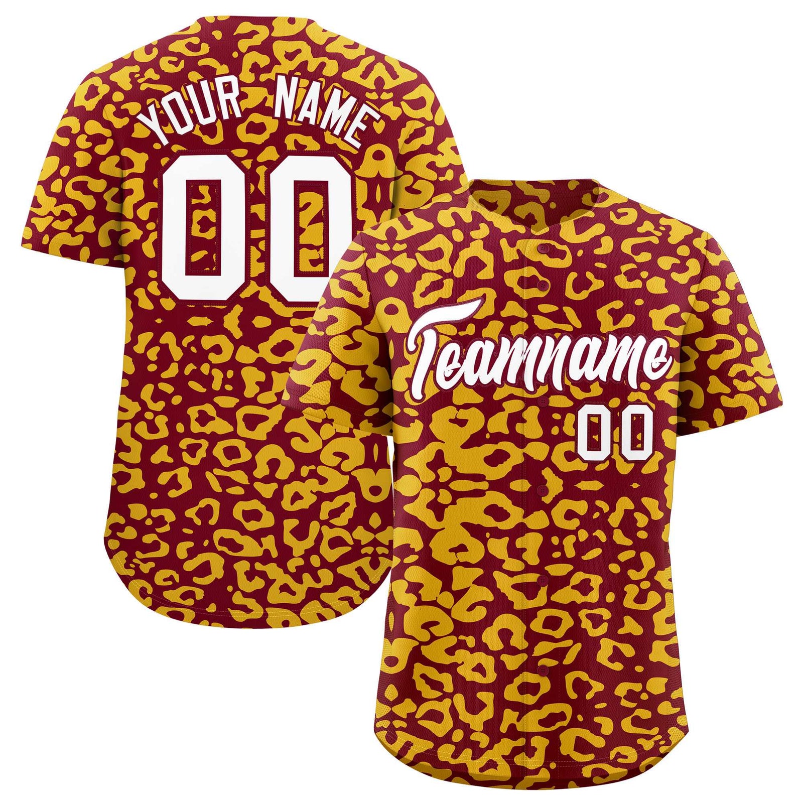 Custom Crimson Gold Leopard Print Pattern Authentic Baseball Jersey