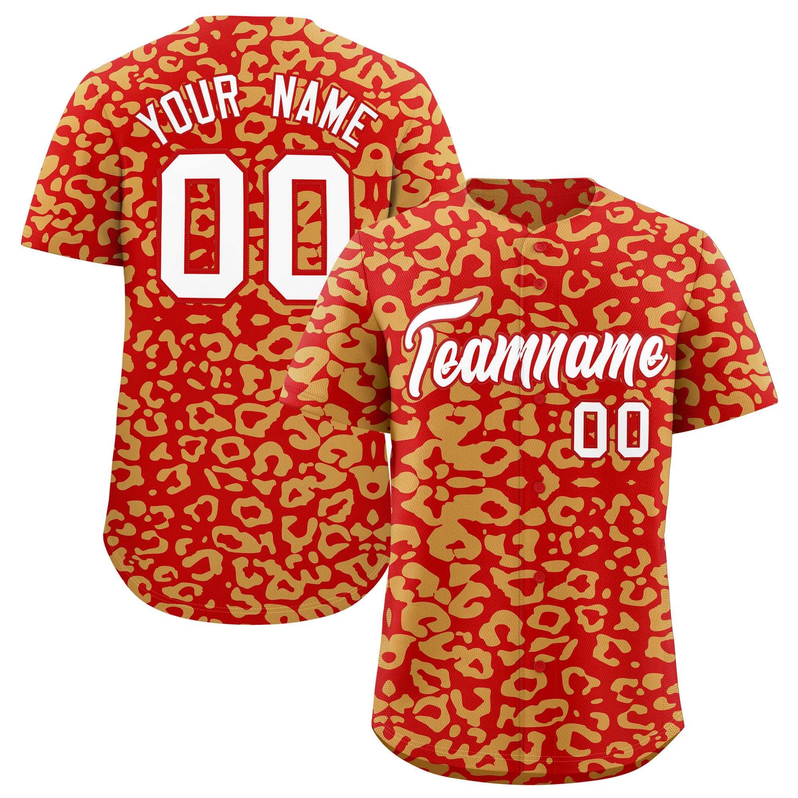 Custom Red Old Gold Leopard Print Pattern Authentic Baseball Jersey