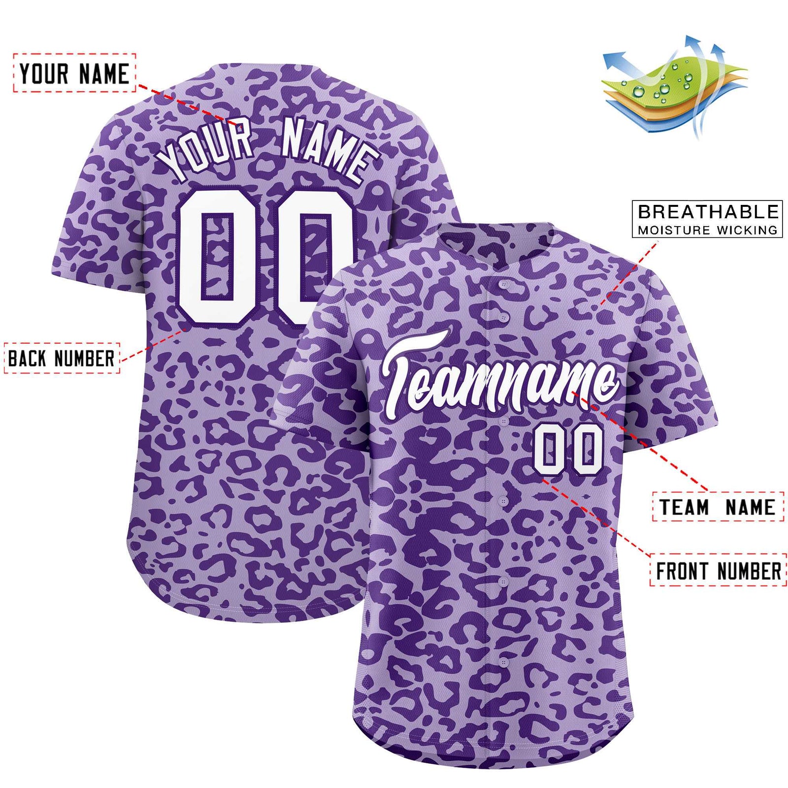 Custom Light Purple Purple Leopard Print Pattern Authentic Baseball Jersey
