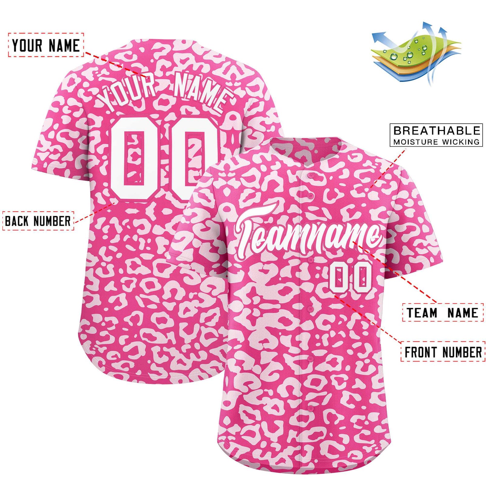 Custom Pink White Leopard Print Pattern Authentic Baseball Jersey