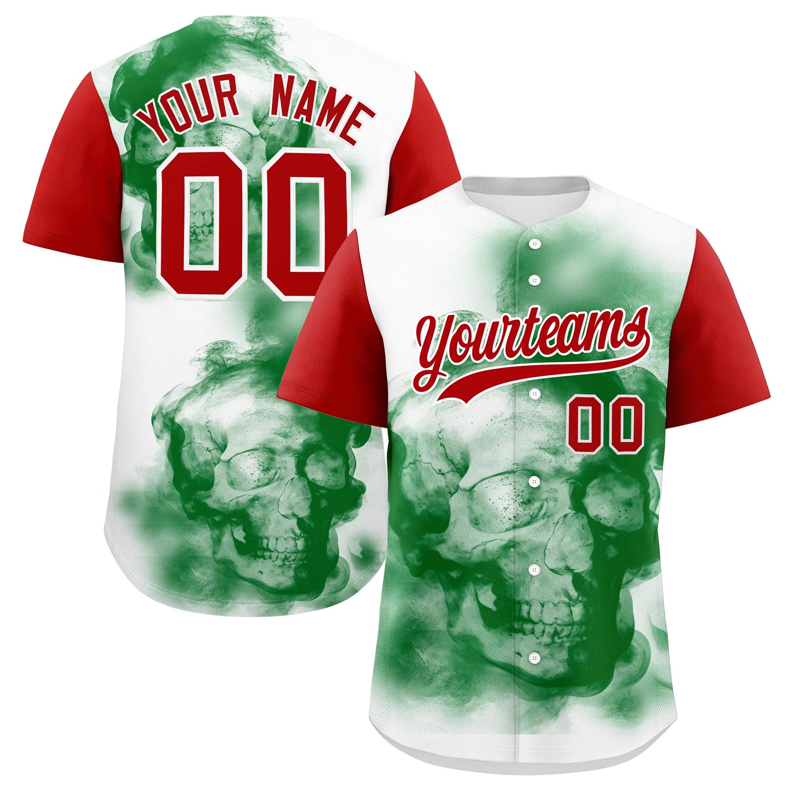 Custom White Red Kelly Green Graffiti Pattern Mexican style Stretch Fabric Baseball Jersey| KXKSHOP