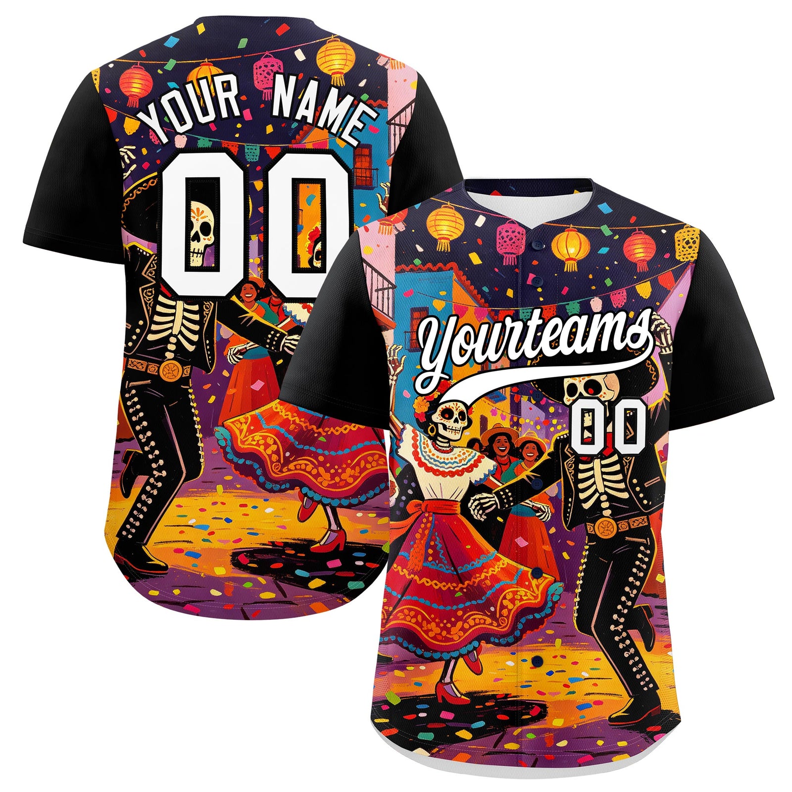 Custom Black White Red Graffiti Pattern Mexican style Stretch Fabric Baseball Jersey| KXKSHOP