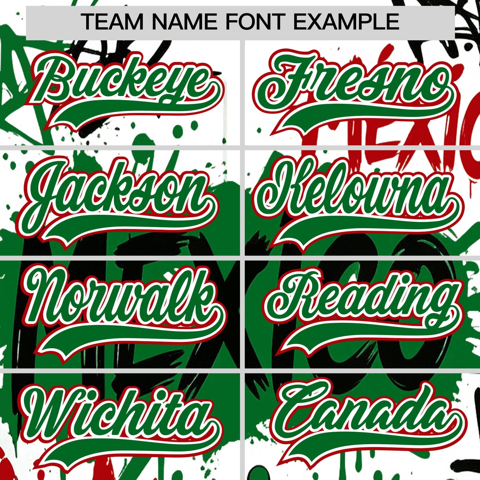Custom White Kelly Green Red Graffiti Pattern Mexican style Stretch Fabric Baseball Jersey| KXKSHOP