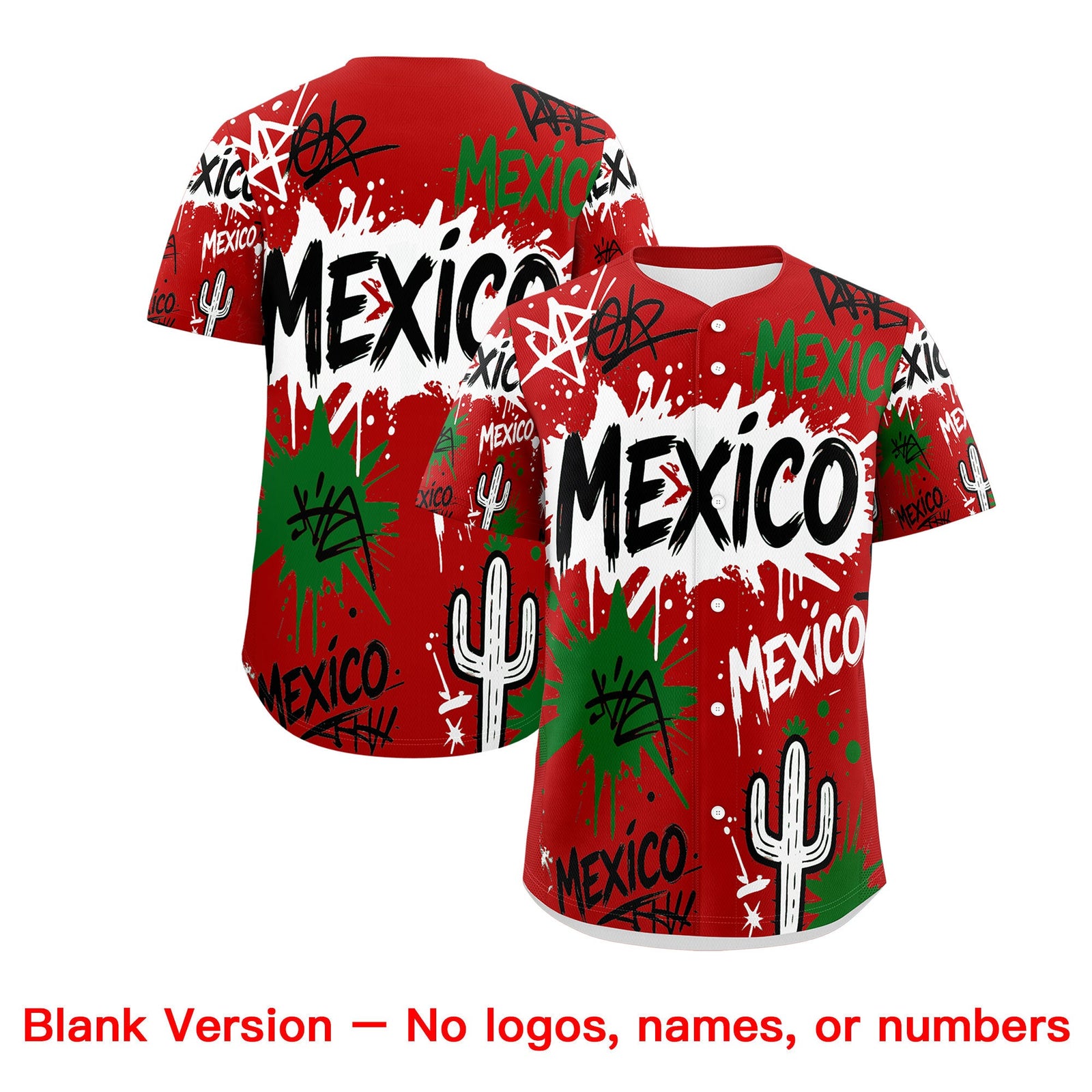 Custom Red Kelly Green White Graffiti Pattern Mexican style Stretch Fabric Baseball Jersey| KXKSHOP