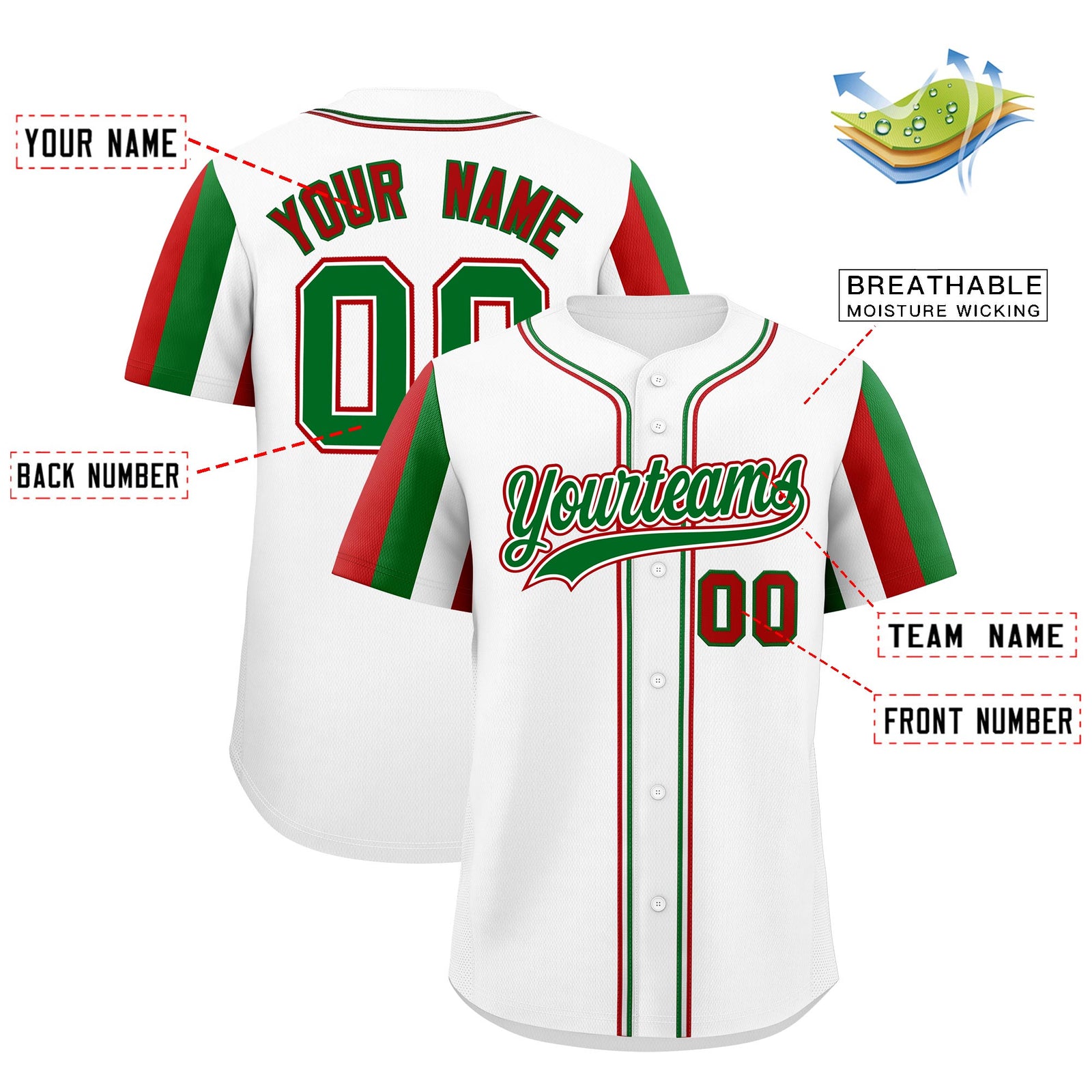 Custom White Kelly Green Red Graffiti Pattern Mexican style Stretch Fabric Baseball Jersey| KXKSHOP