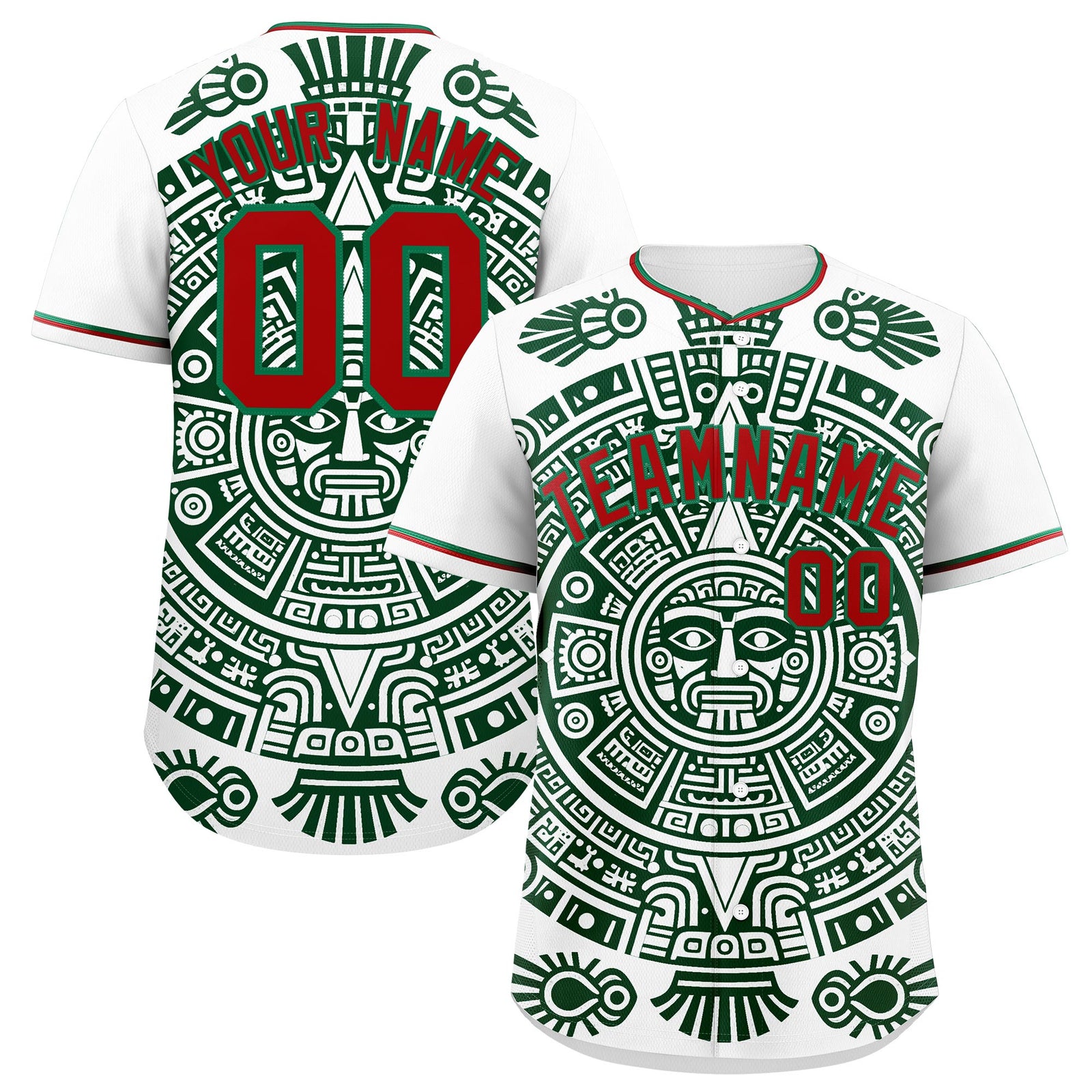 Custom White Dark Green Red Graffiti Pattern Mexican style Stretch Fabric Baseball Jersey| KXKSHOP