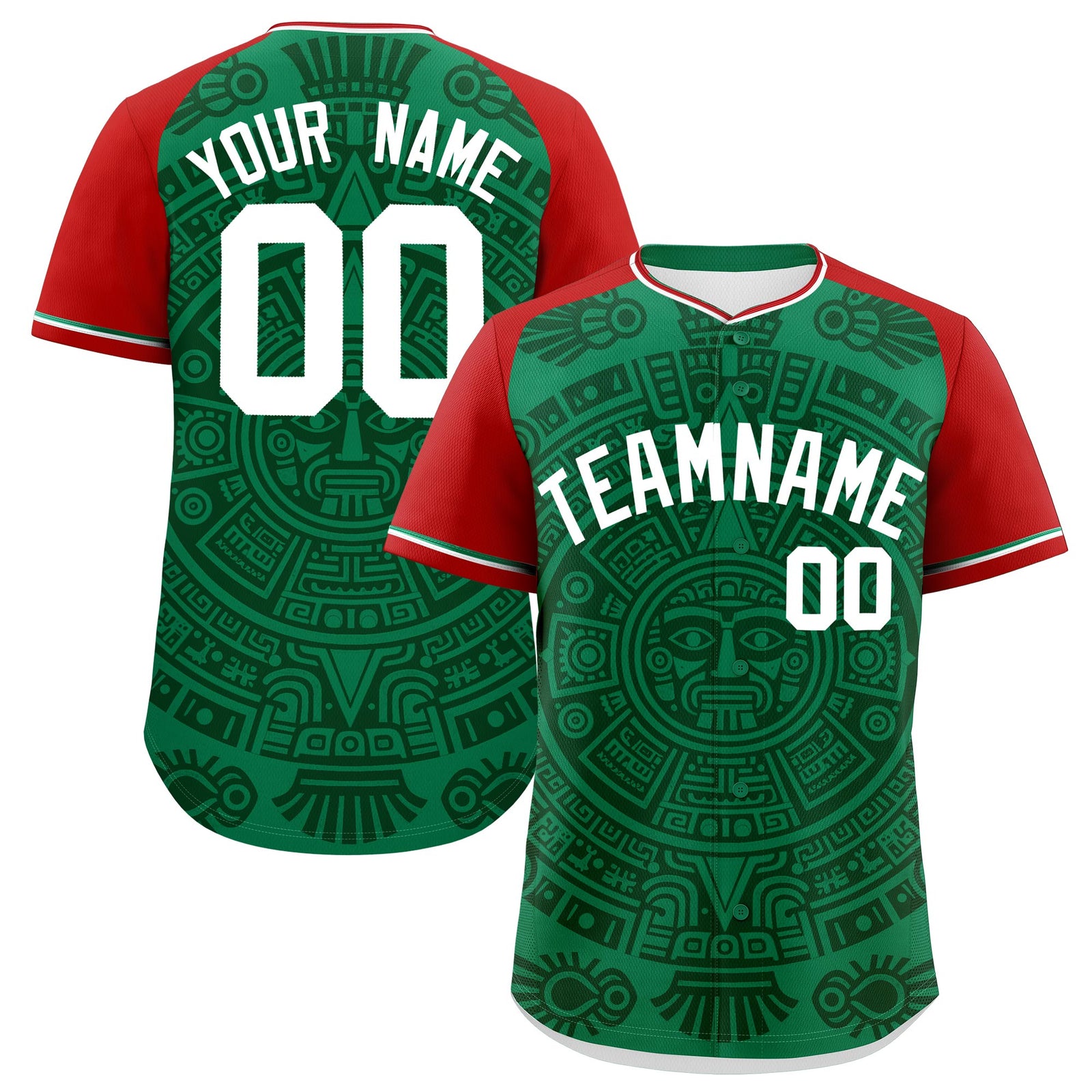 Custom Kelly Green Dark Green Red Graffiti Pattern Mexican style Stretch Fabric Baseball Jersey| KXKSHOP