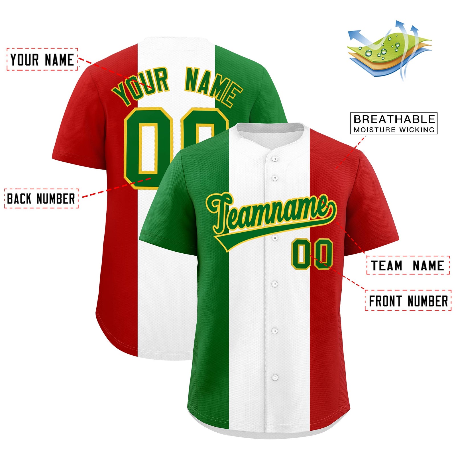 Custom Kelly Green White Red Graffiti Pattern Mexican style Stretch Fabric Baseball Jersey| KXKSHOP