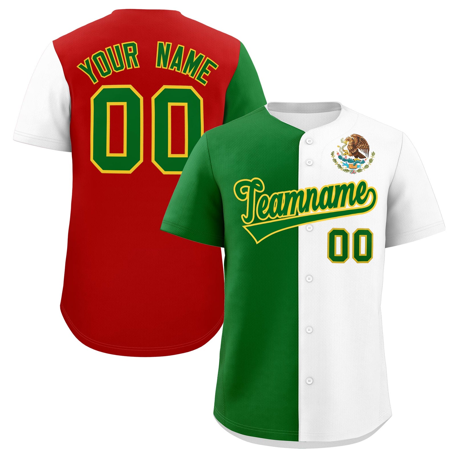 Custom Kelly Green White Red Graffiti Pattern Mexican style Stretch Fabric Baseball Jersey| KXKSHOP