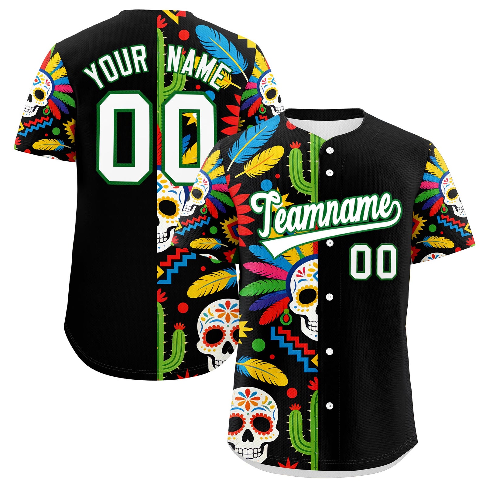 Custom Black White Kelly Green Graffiti Pattern Mexican style Stretch Fabric Baseball Jersey| KXKSHOP