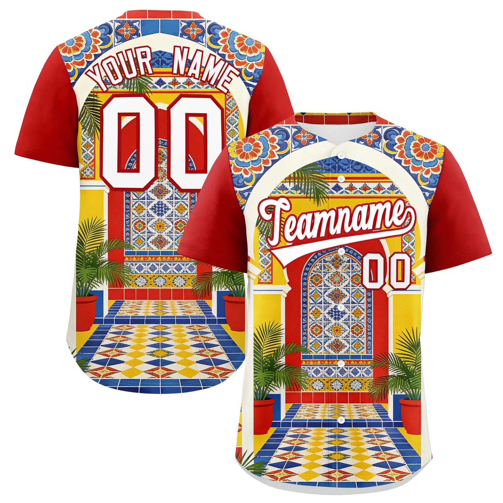Custom White Red Graffiti Pattern Mexican style Stretch Fabric Baseball Jersey| KXKSHOP