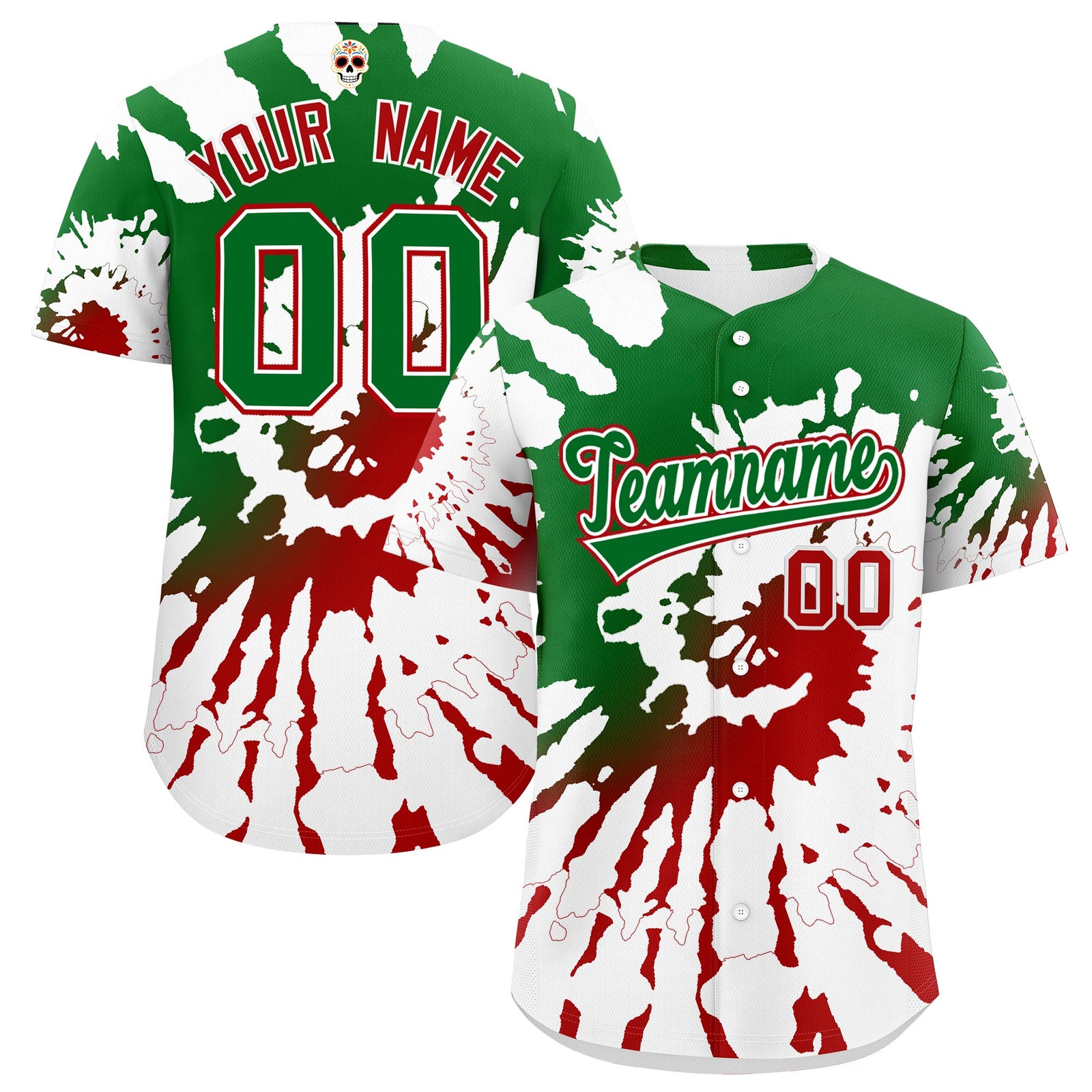 Custom White Kelly Green Red Graffiti Pattern Mexican style Stretch Fabric Baseball Jersey| KXKSHOP