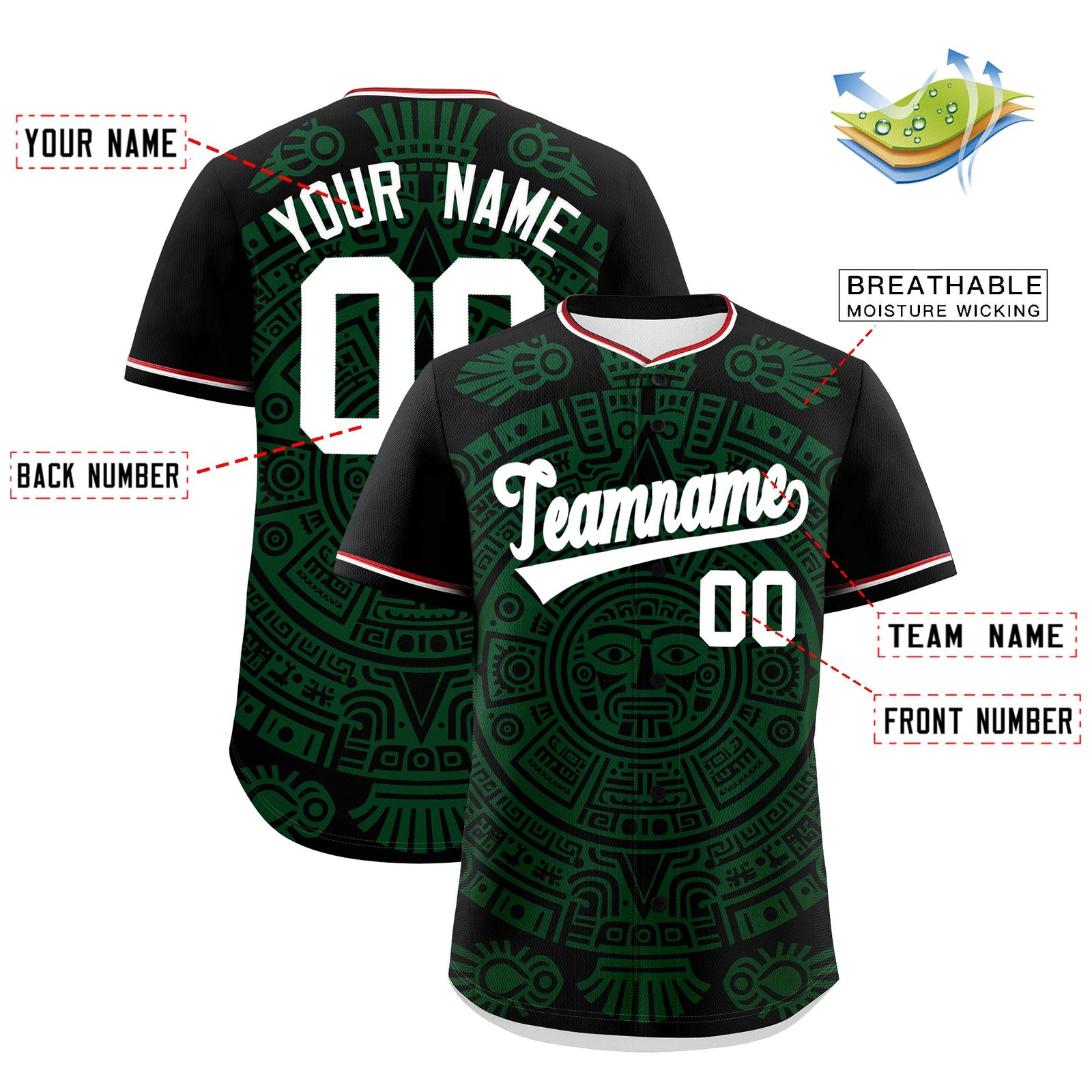 Custom Black Dark Green White Graffiti Pattern Mexican style Stretch Fabric Baseball Jersey| KXKSHOP