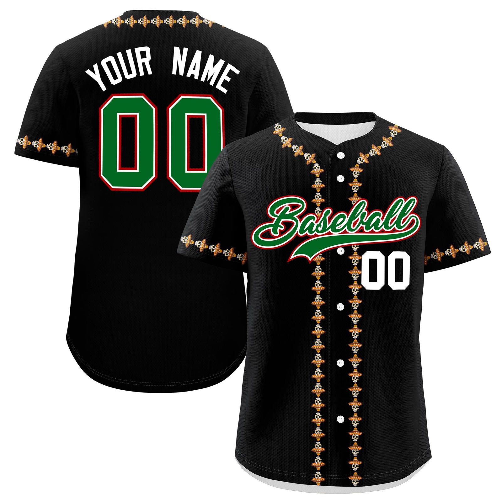 Custom Black Kelly Green White Graffiti Pattern Mexican style Stretch Fabric Baseball Jersey| KXKSHOP