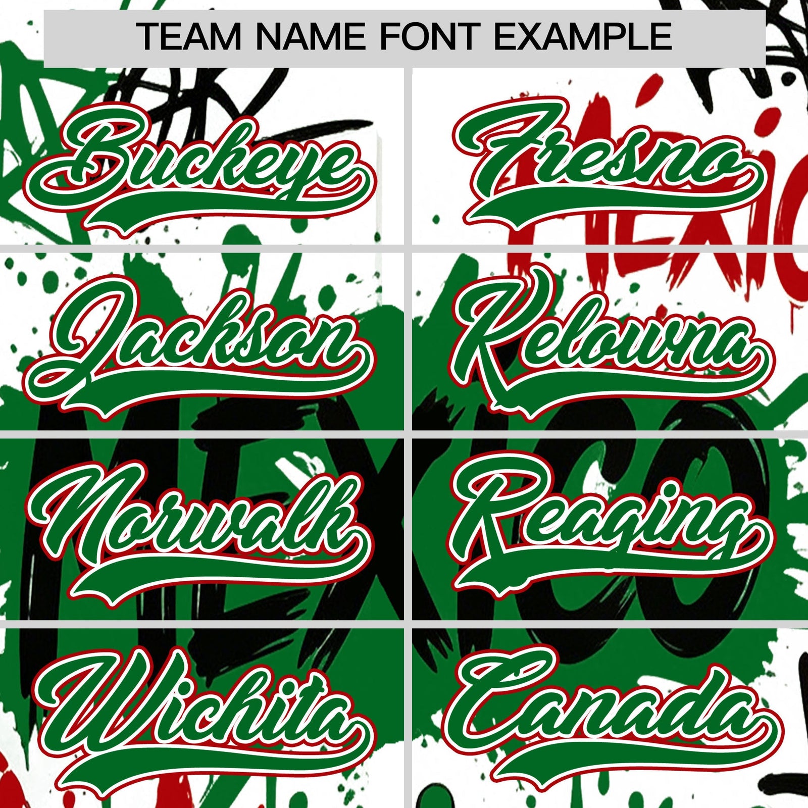 Custom White Kelly Green Red Graffiti Pattern Mexican style Stretch Fabric Baseball Jersey| KXKSHOP