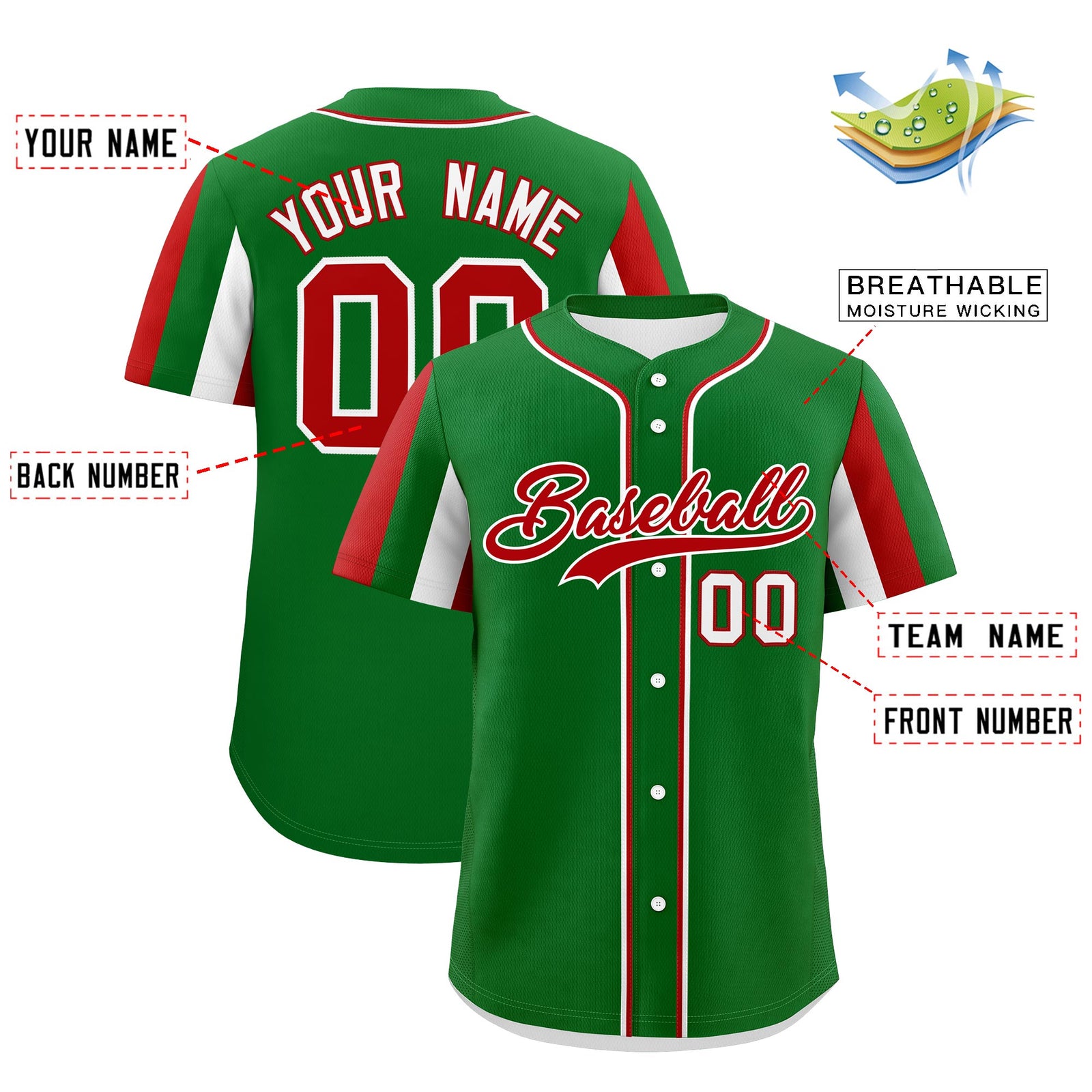 Custom Kelly Green White Red Graffiti Pattern Mexican style Stretch Fabric Baseball Jersey| KXKSHOP