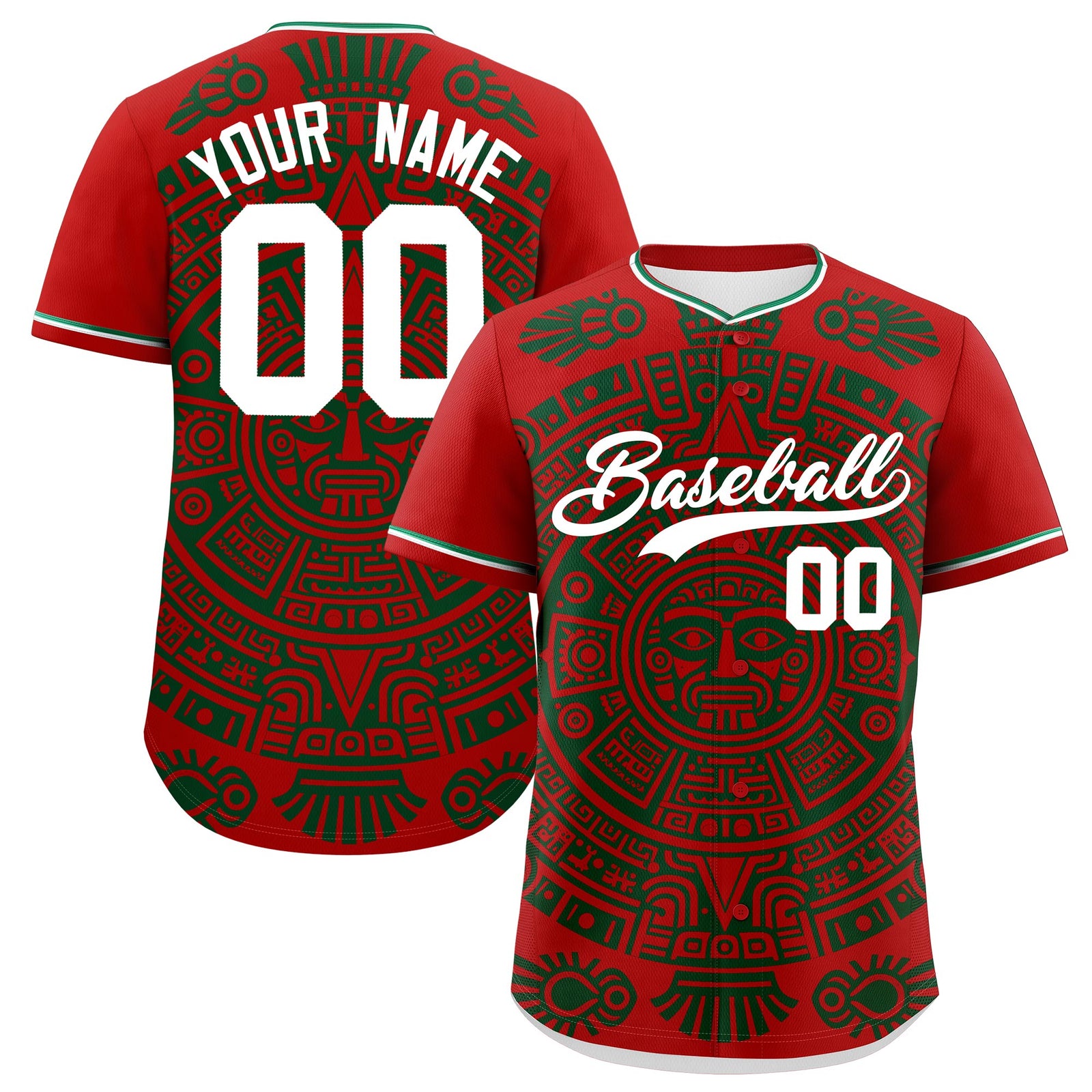 Custom Red Dark Green White Graffiti Pattern Mexican style Stretch Fabric Baseball Jersey| KXKSHOP