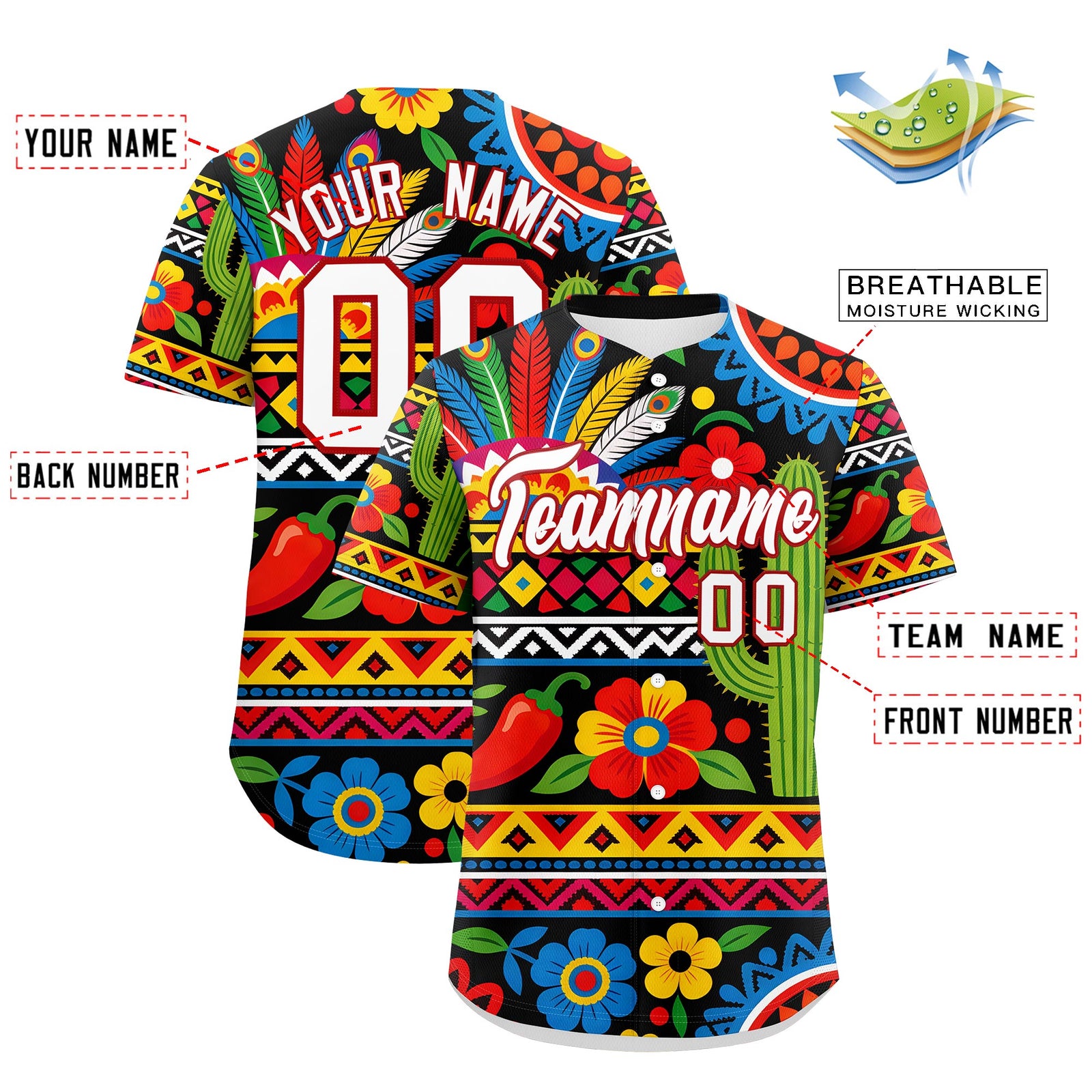 Custom Black White Red Graffiti Pattern Mexican style Stretch Fabric Baseball Jersey| KXKSHOP