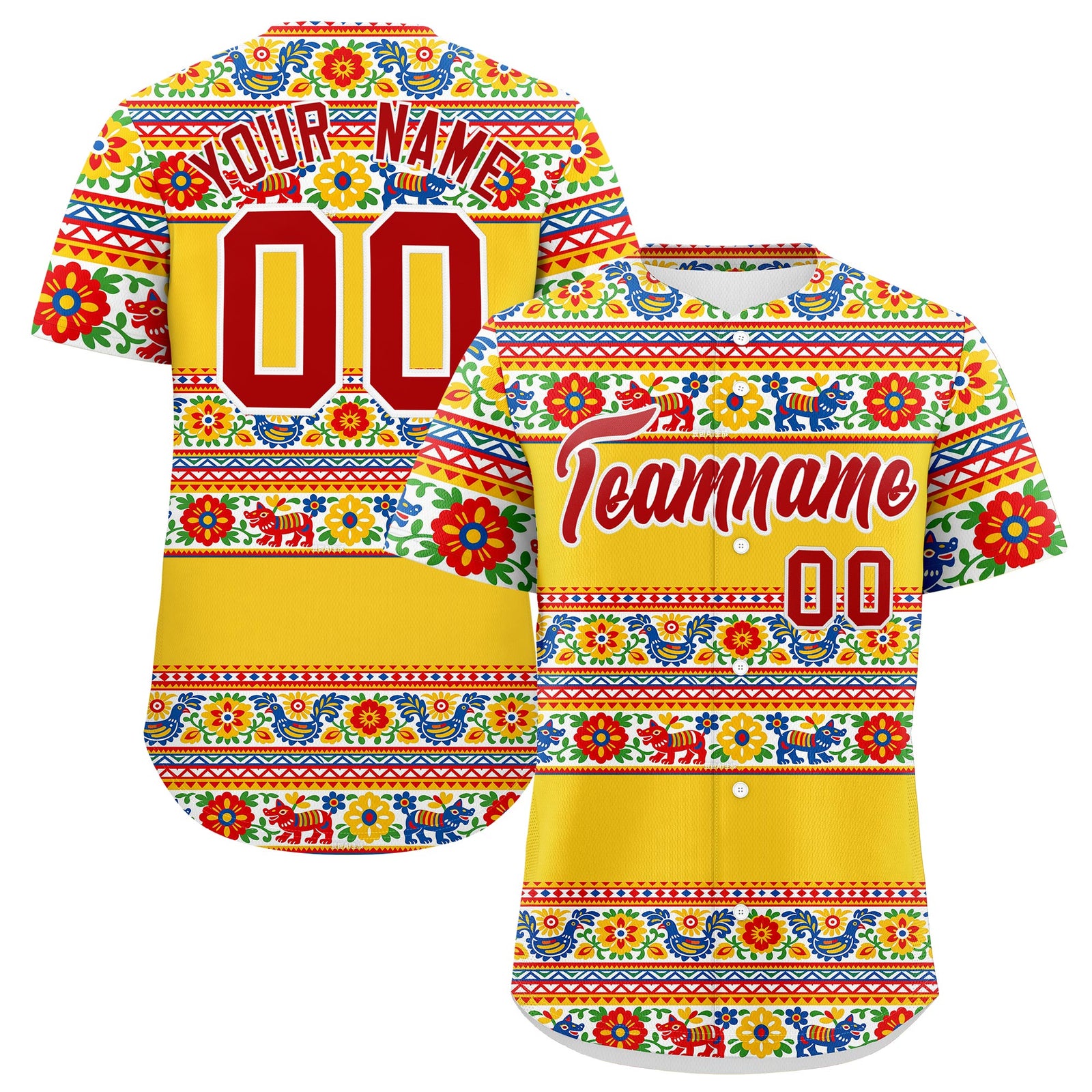 Custom Gold Red White Graffiti Pattern Mexican style Stretch Fabric Baseball Jersey| KXKSHOP