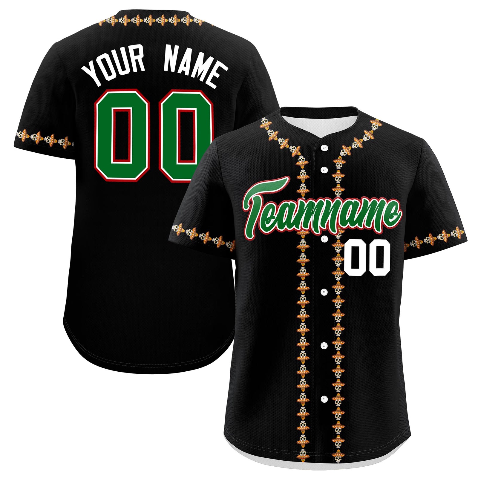 Custom Black Kelly Green White Graffiti Pattern Mexican style Stretch Fabric Baseball Jersey| KXKSHOP