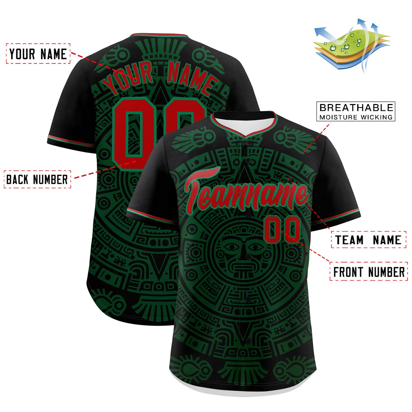 Custom Black Dark Green Kelly Green Graffiti Pattern Mexican style Stretch Fabric Baseball Jersey| KXKSHOP
