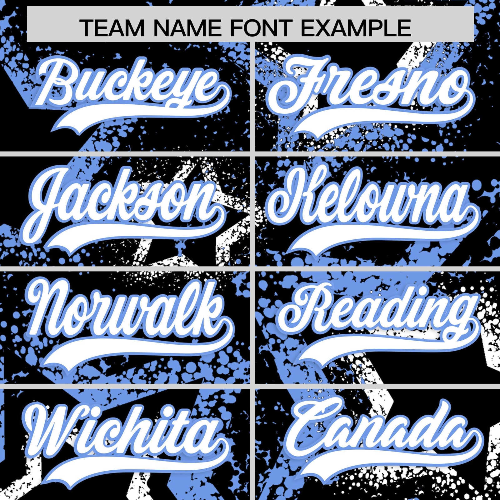 Custom Black White Light Blue Star-Shaped Ink Texture Graffiti Pattern Baseball Jersey | Sublimation Printed & Stitched,Add Name and Numbern,Perfect for Parties,Perfect for Training | KXKSHOP