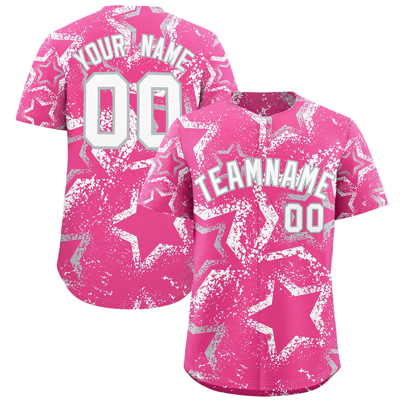 Custom Pink Silver White Star-Shaped Ink Texture Graffiti Pattern Baseball Jersey | Sublimation Printed & Stitched,Add Name and Numbern,Perfect for Parties,Perfect for Training | KXKSHOP
