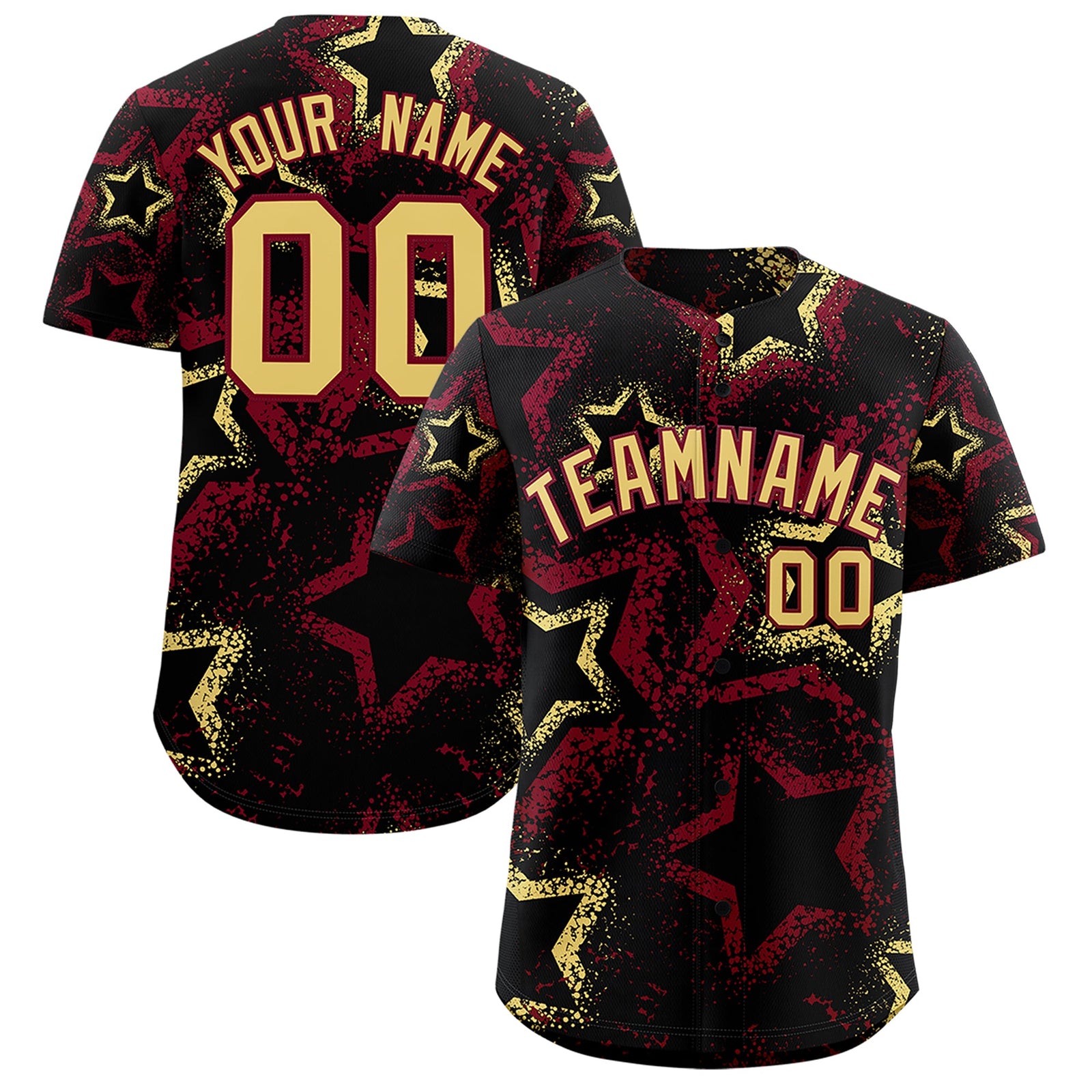 Custom Black Khaki Crimson Star-Shaped Ink Texture Graffiti Pattern Baseball Jersey | Sublimation Printed & Stitched,Add Name and Numbern,Perfect for Parties,Perfect for Training | KXKSHOP