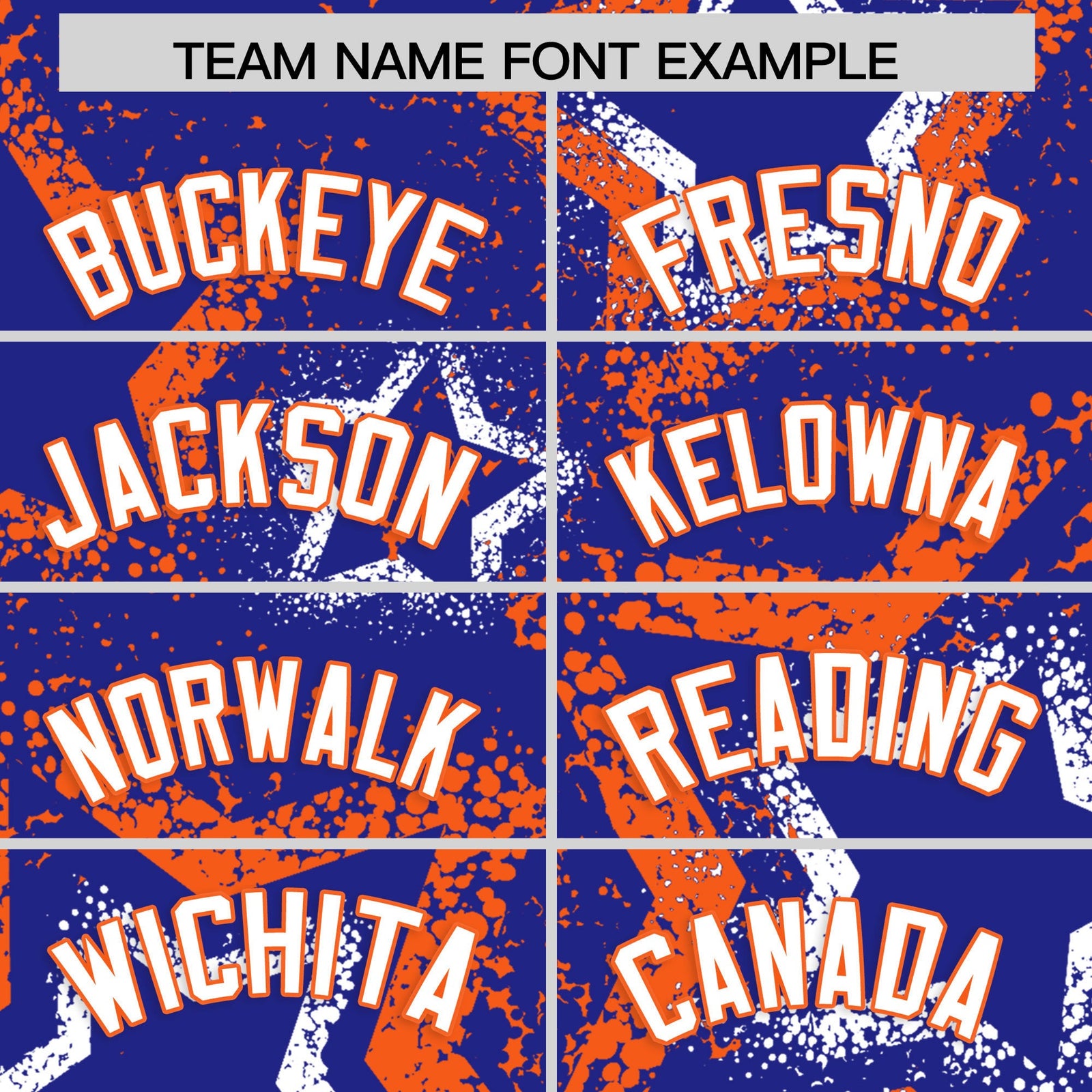 Custom Royal Blue White Orange Star-Shaped Ink Texture Graffiti Pattern Baseball Jersey | Sublimation Printed & Stitched,Add Name and Numbern,Perfect for Parties,Perfect for Training | KXKSHOP