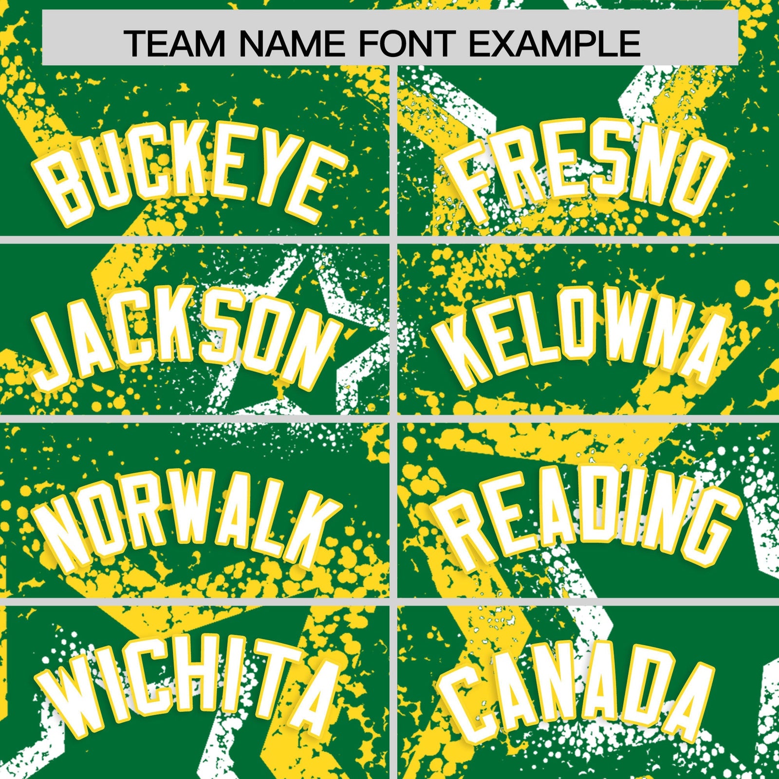 Custom Kelly Green White Gold Star-Shaped Ink Texture Graffiti Pattern Baseball Jersey | Sublimation Printed & Stitched,Add Name and Numbern,Perfect for Parties,Perfect for Training | KXKSHOP