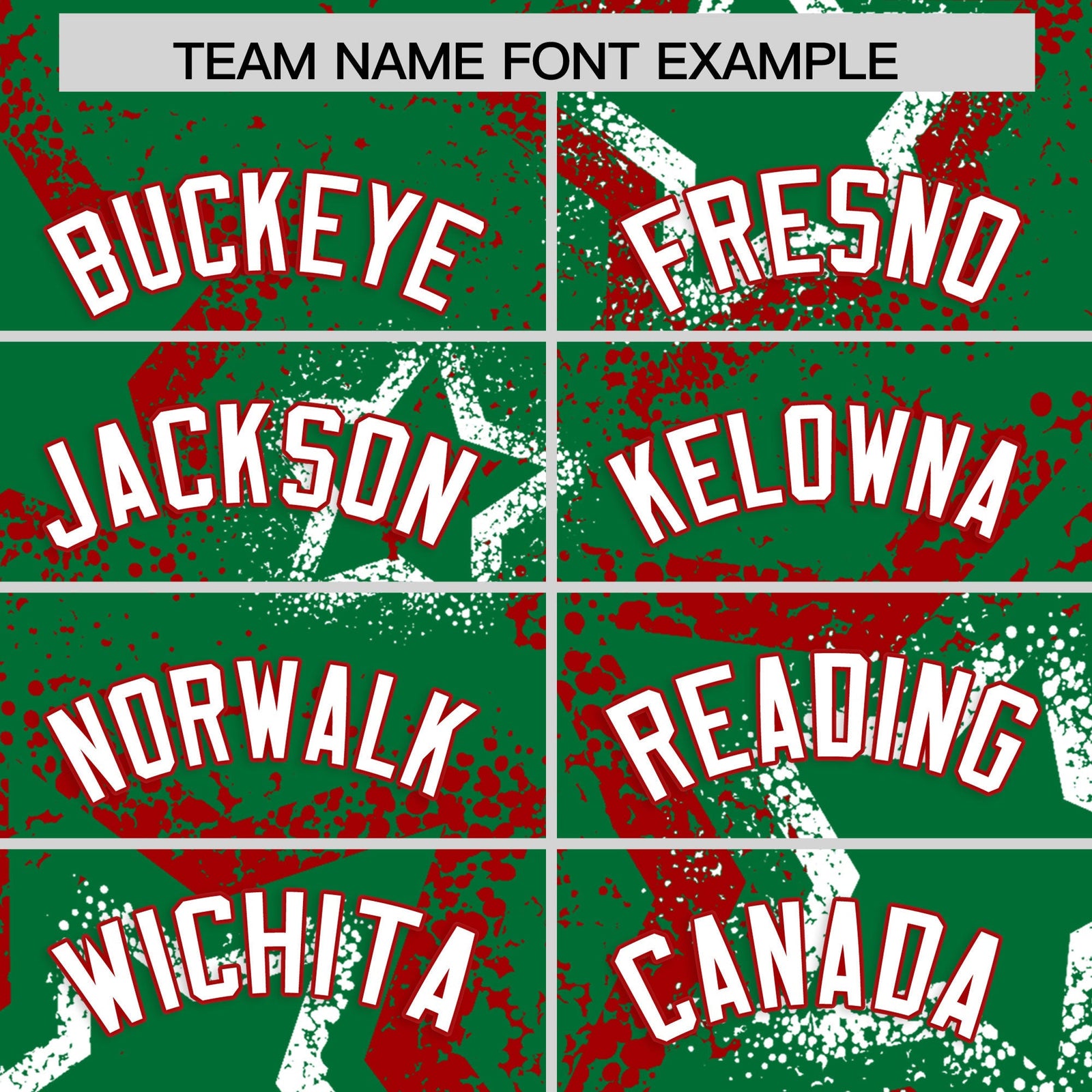 Custom Kelly Green White Red Star-Shaped Ink Texture Graffiti Pattern Baseball Jersey | Sublimation Printed & Stitched,Add Name and Numbern,Perfect for Parties,Perfect for Training | KXKSHOP