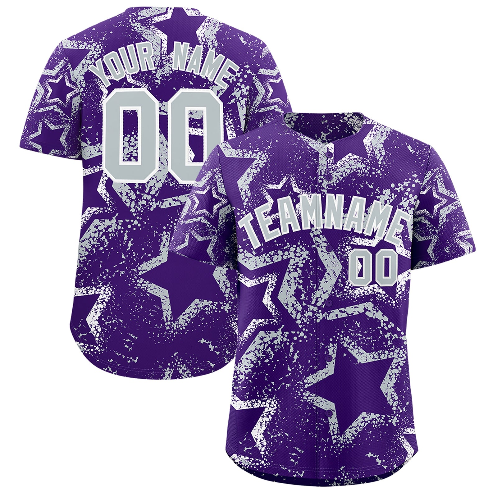 Custom Purple White Silver Star-Shaped Ink Texture Graffiti Pattern Baseball Jersey | Sublimation Printed & Stitched,Add Name and Numbern,Perfect for Parties,Perfect for Training | KXKSHOP