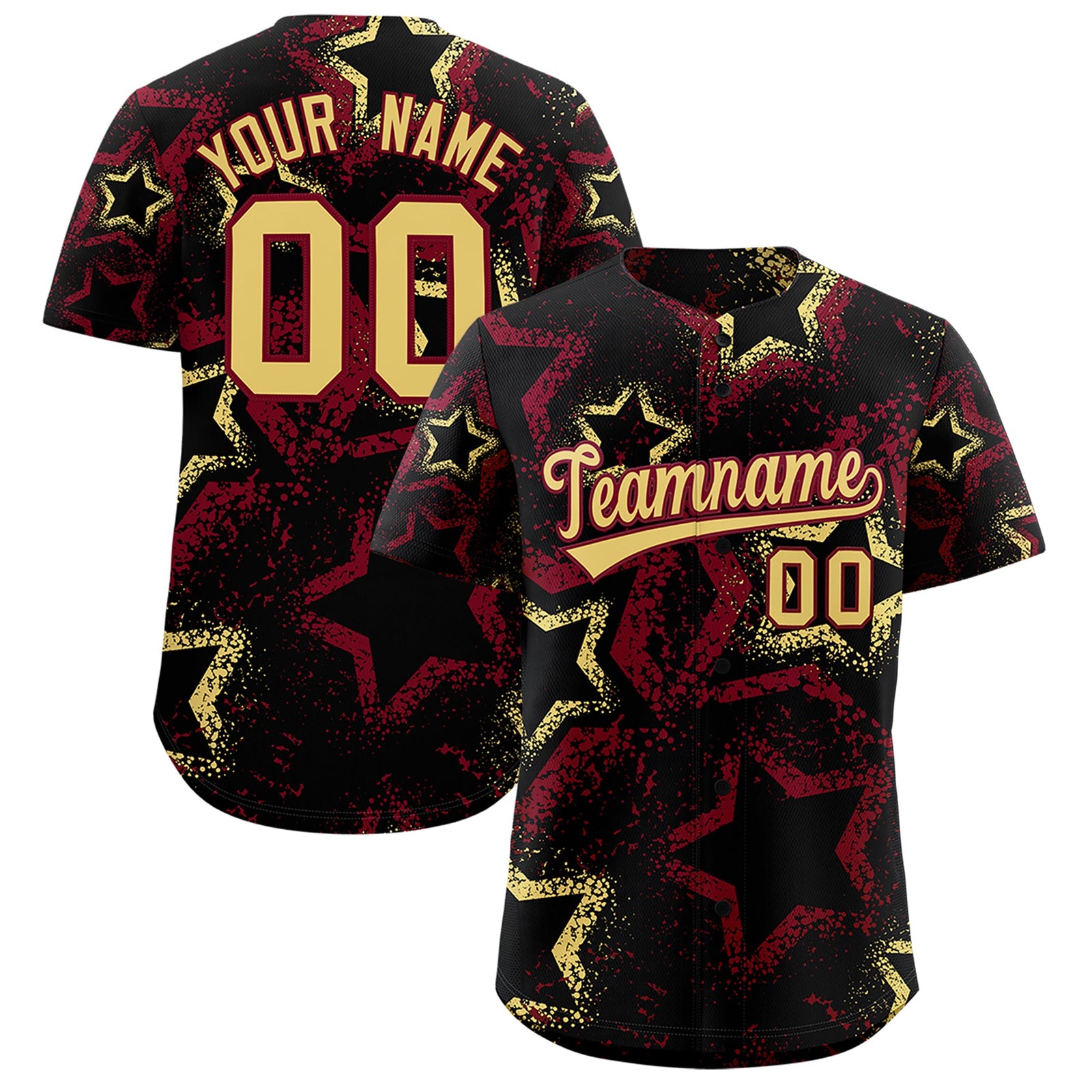 Custom Black Khaki Crimson Star-Shaped Ink Texture Graffiti Pattern Baseball Jersey | Sublimation Printed & Stitched,Add Name and Numbern,Perfect for Parties,Perfect for Training | KXKSHOP