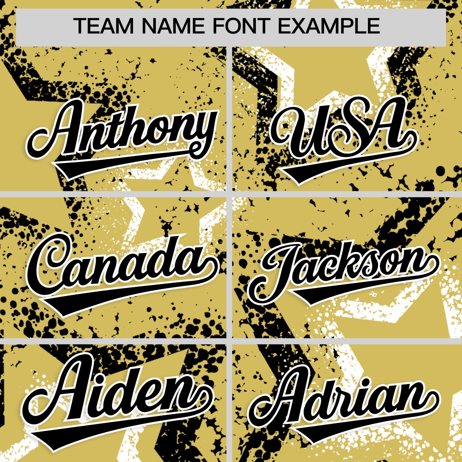 Custom Old Gold White Black Star-Shaped Ink Texture Graffiti Pattern Baseball Jersey | Sublimation Printed & Stitched,Add Name and Numbern,Perfect for Parties,Perfect for Training | KXKSHOP