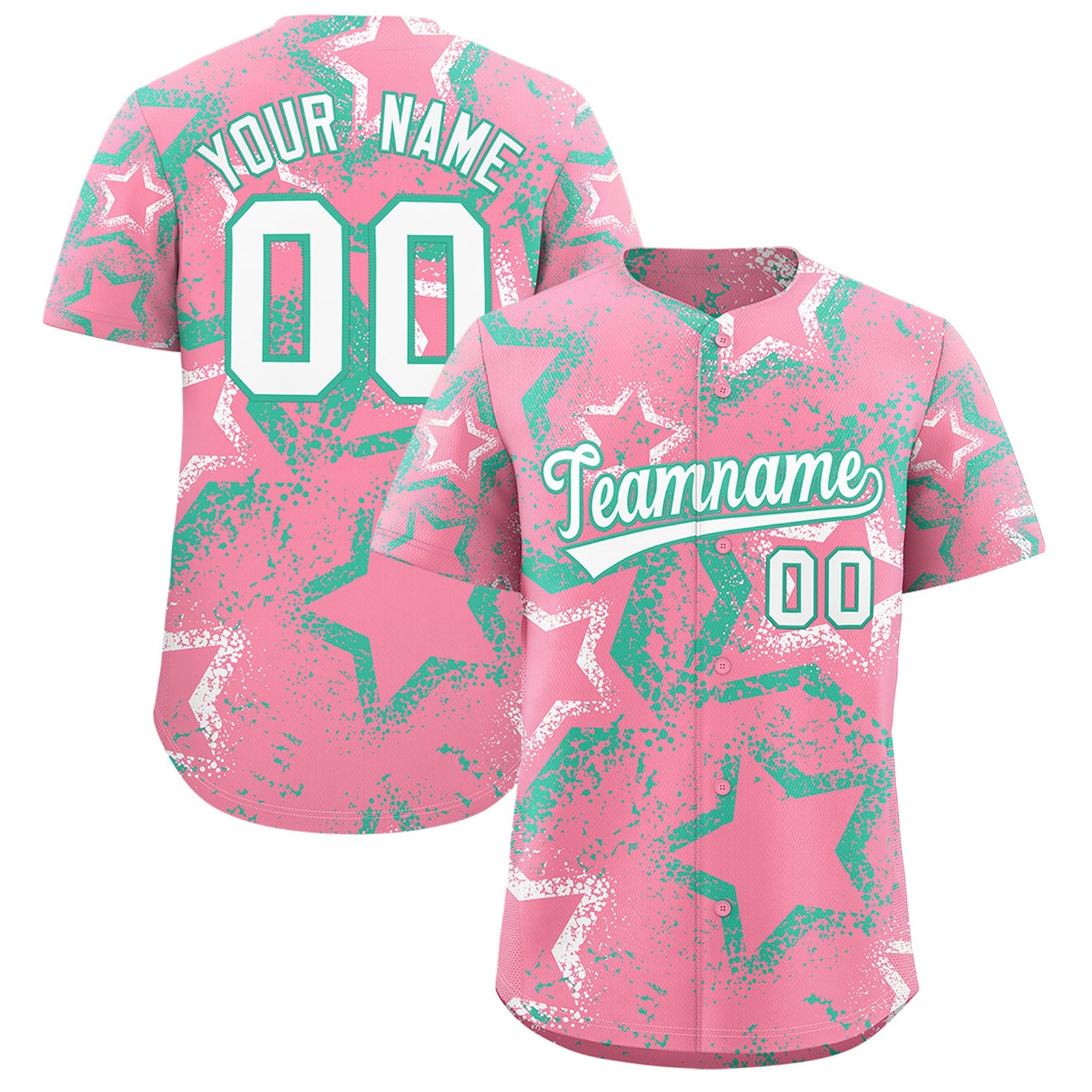 Custom Light Pink White Bright Green Star-Shaped Ink Texture Graffiti Pattern Baseball Jersey | Sublimation Printed & Stitched,Add Name and Numbern,Perfect for Parties,Perfect for Training | KXKSHOP