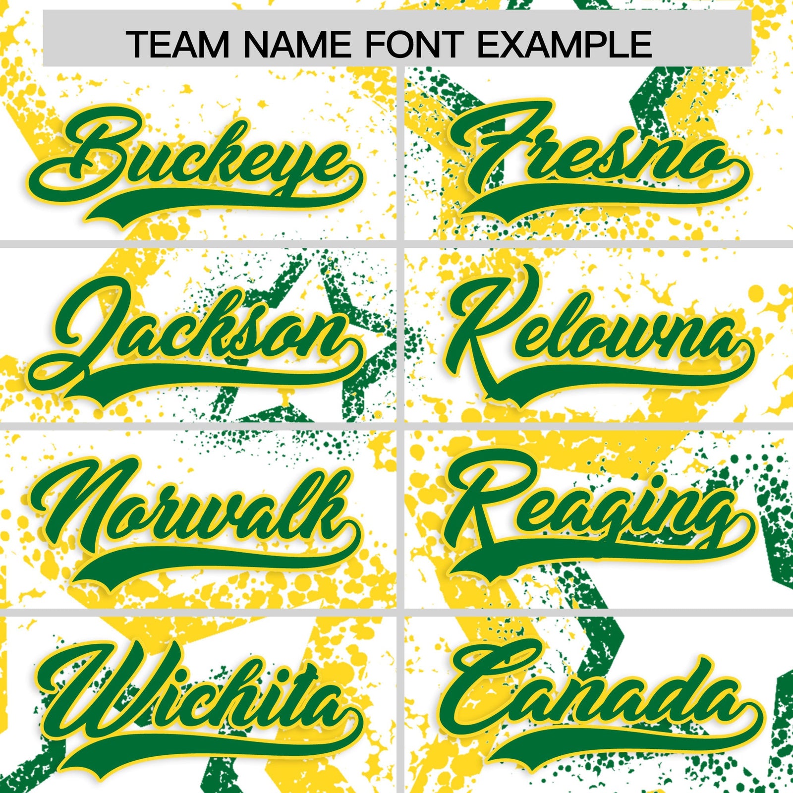 Custom White Gold Kelly Green Star-Shaped Ink Texture Graffiti Pattern Baseball Jersey | Sublimation Printed & Stitched,Add Name and Numbern,Perfect for Parties,Perfect for Training | KXKSHOP