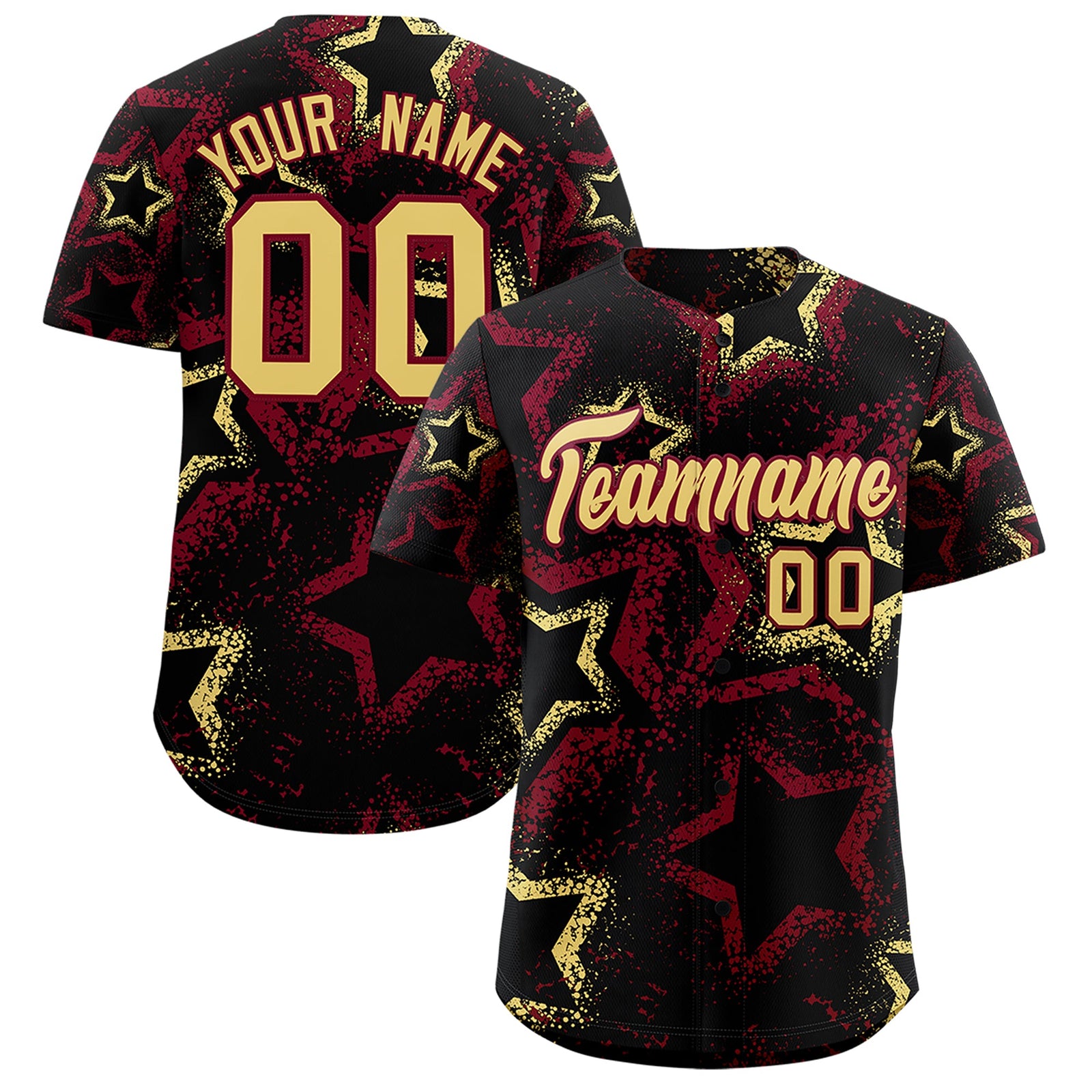 Custom Black Khaki Crimson Star-Shaped Ink Texture Graffiti Pattern Baseball Jersey | Sublimation Printed & Stitched,Add Name and Numbern,Perfect for Parties,Perfect for Training | KXKSHOP