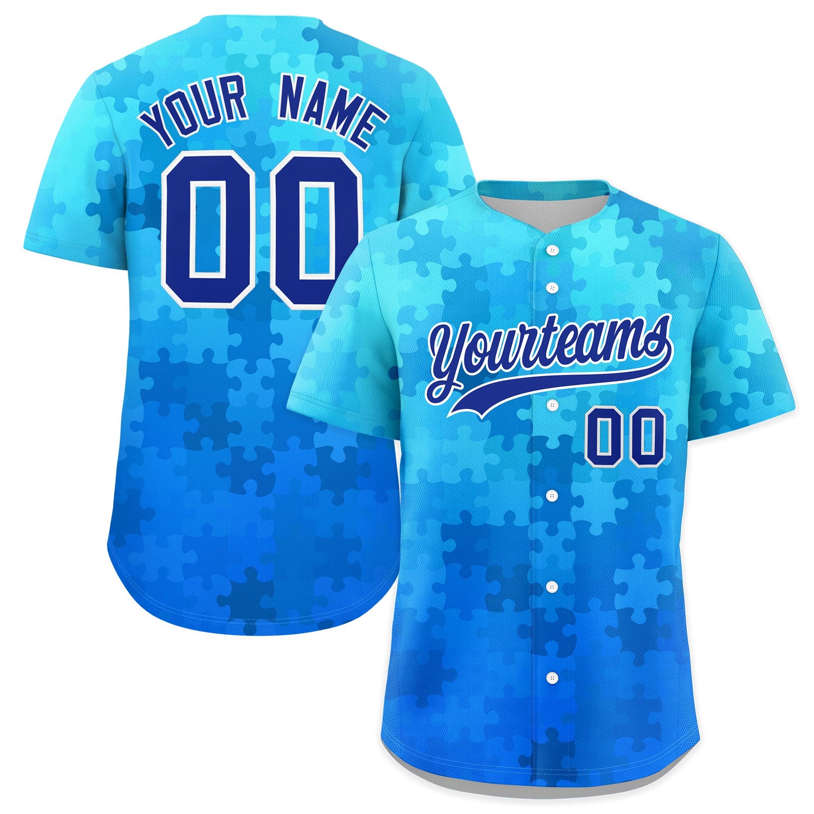 Custom Royal Blue White Puzzle Elements Baseball Jersey | Sublimation Printed & Stitched,Add Name and Numbern,Perfect for Teams | KXKSHOP