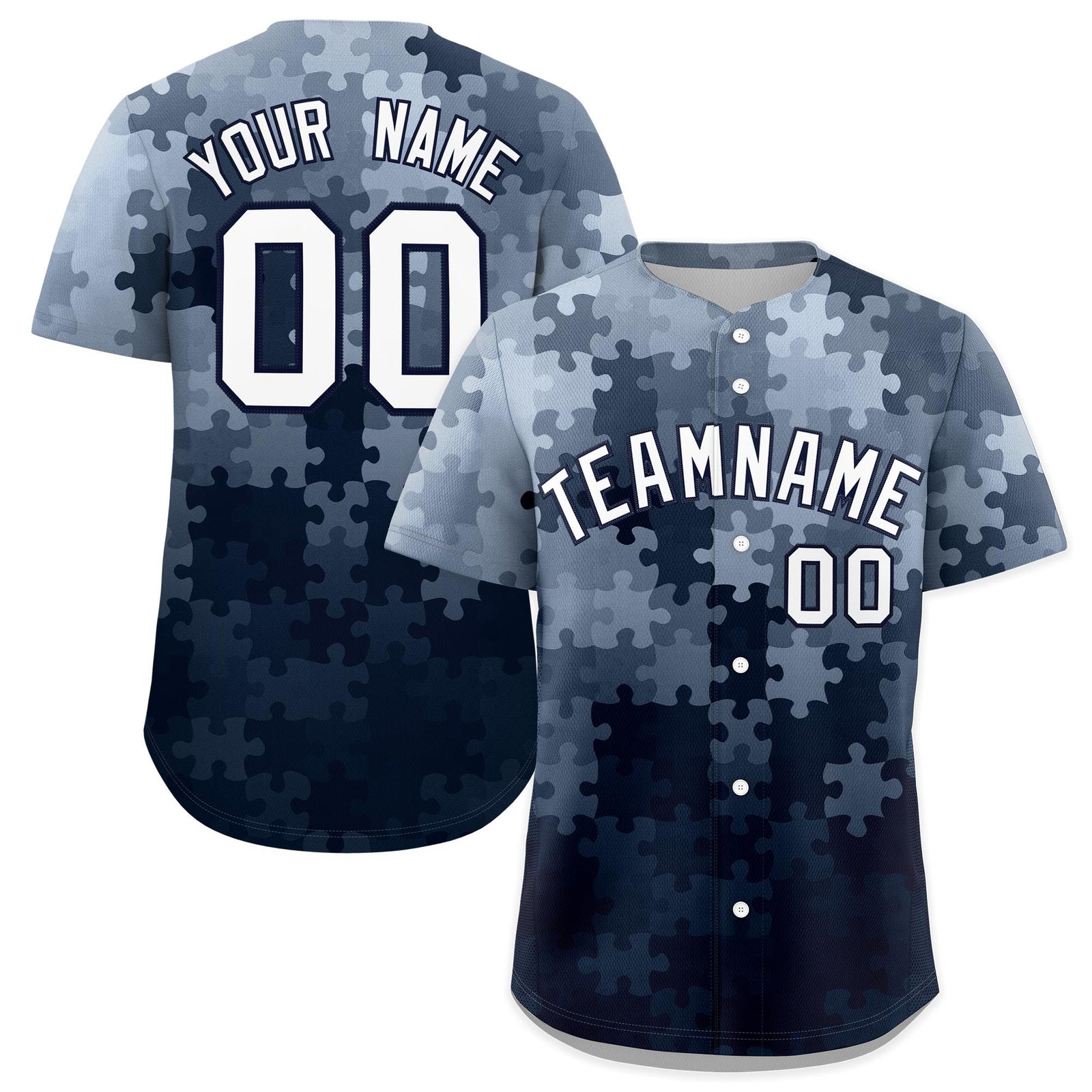 Custom White Navy Puzzle Elements Baseball Jersey | Sublimation Printed & Stitched,Add Name and Numbern,Perfect for Teams | KXKSHOP