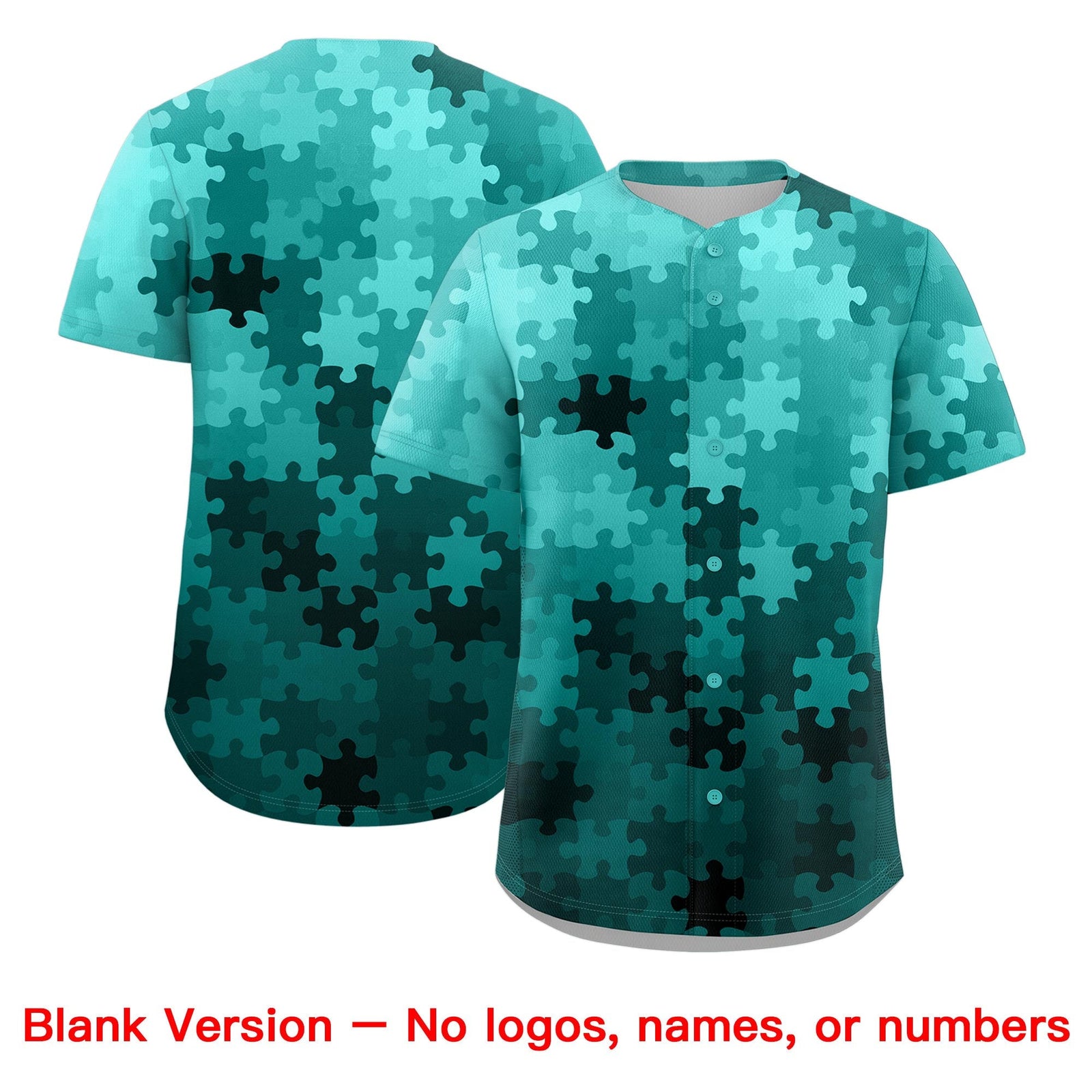 Custom Teal Black White Puzzle Elements Baseball Jersey | Sublimation Printed & Stitched,Add Name and Numbern,Perfect for Teams | KXKSHOP