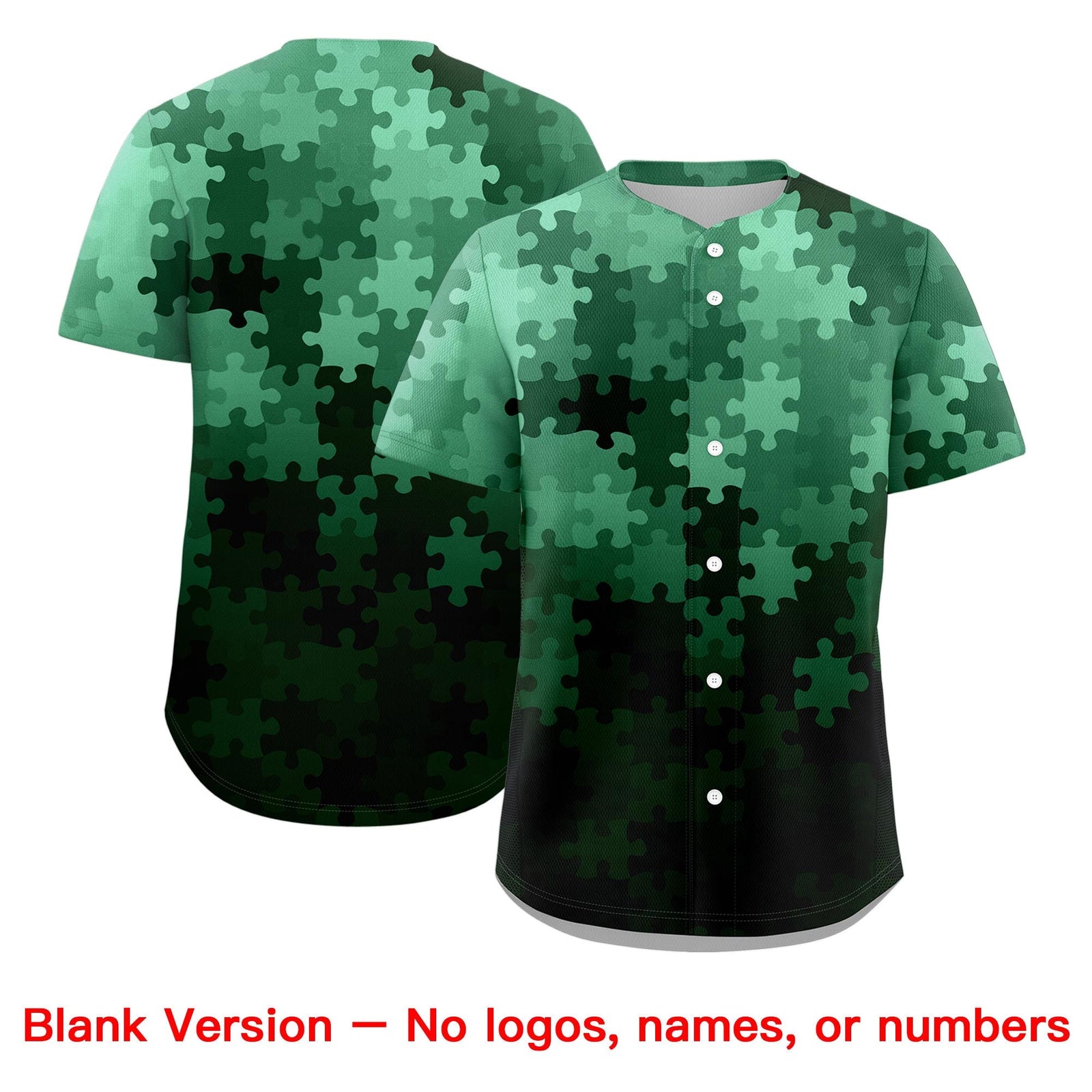 Custom White Green Puzzle Elements Baseball Jersey | Sublimation Printed & Stitched,Add Name and Numbern,Perfect for Teams | KXKSHOP