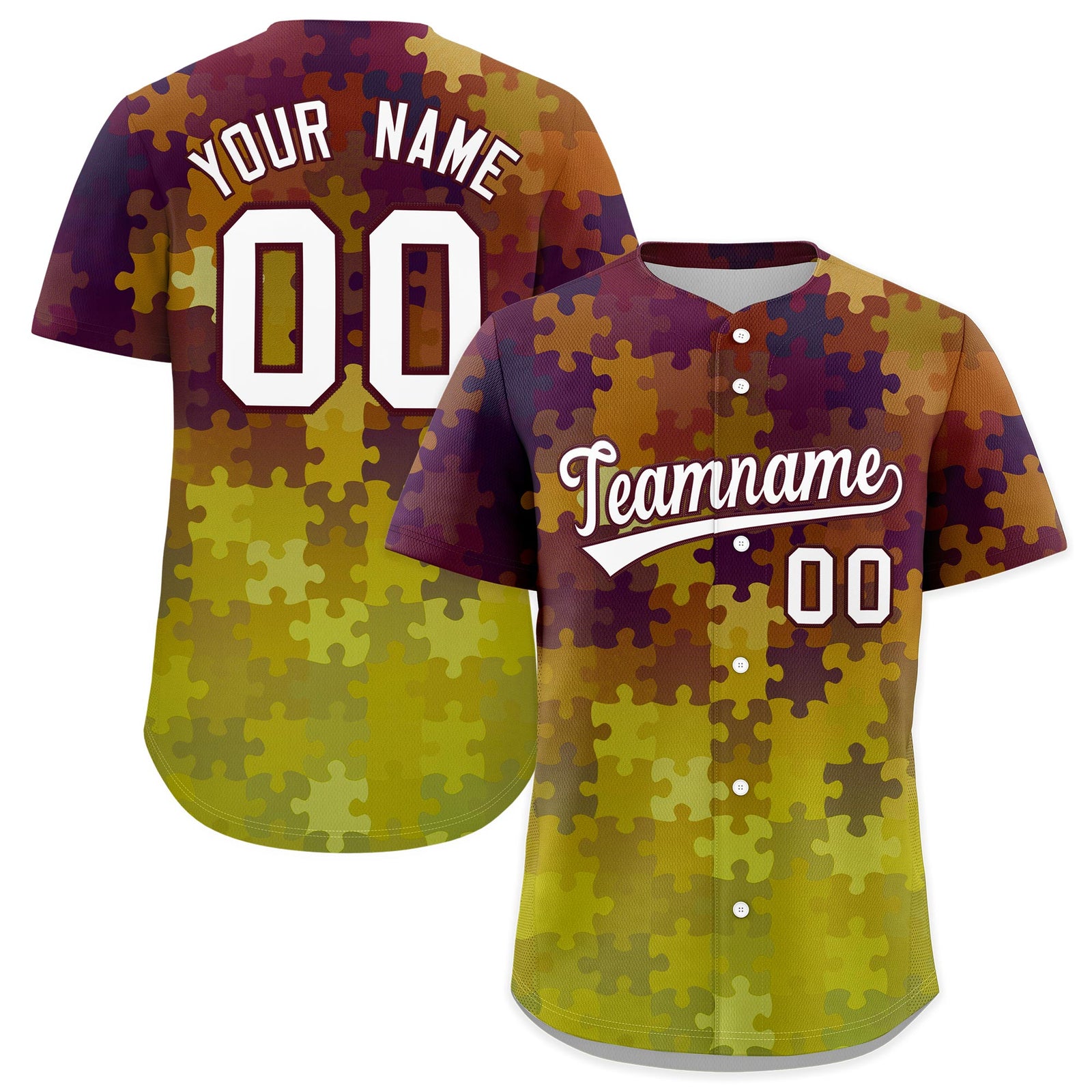 Custom White Burgundy Puzzle Elements Baseball Jersey | Sublimation Printed & Stitched,Add Name and Numbern,Perfect for Teams | KXKSHOP